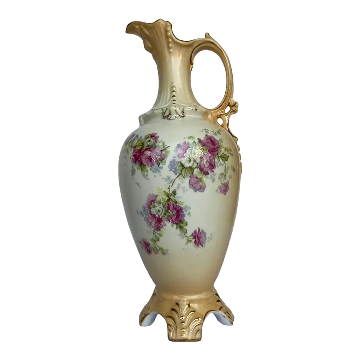 Antique Art Nouveau Royal Teplitz Bavaria Hand Painted Vase - Pink Roses, Gold Leaves on Ivory, Gold (1 of 6)