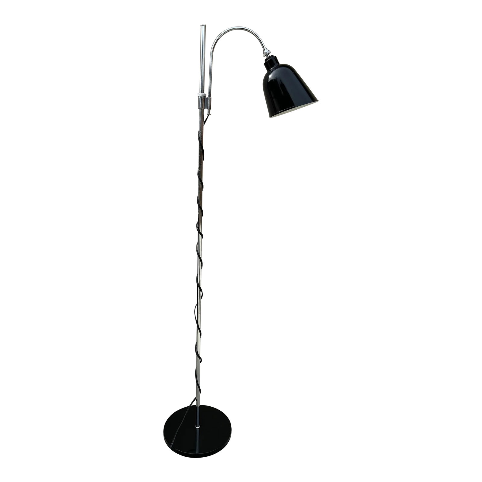 1990's Thomas O'Brien Vintage Modern Black and Chrome Task Lamp: Discover the epitome of contemporary design with our exquisite floor lamp from the renowned designer, Thomas O'Brien. This stunning piece hails from O'Brien's exclusive "Vintage Modern" line,