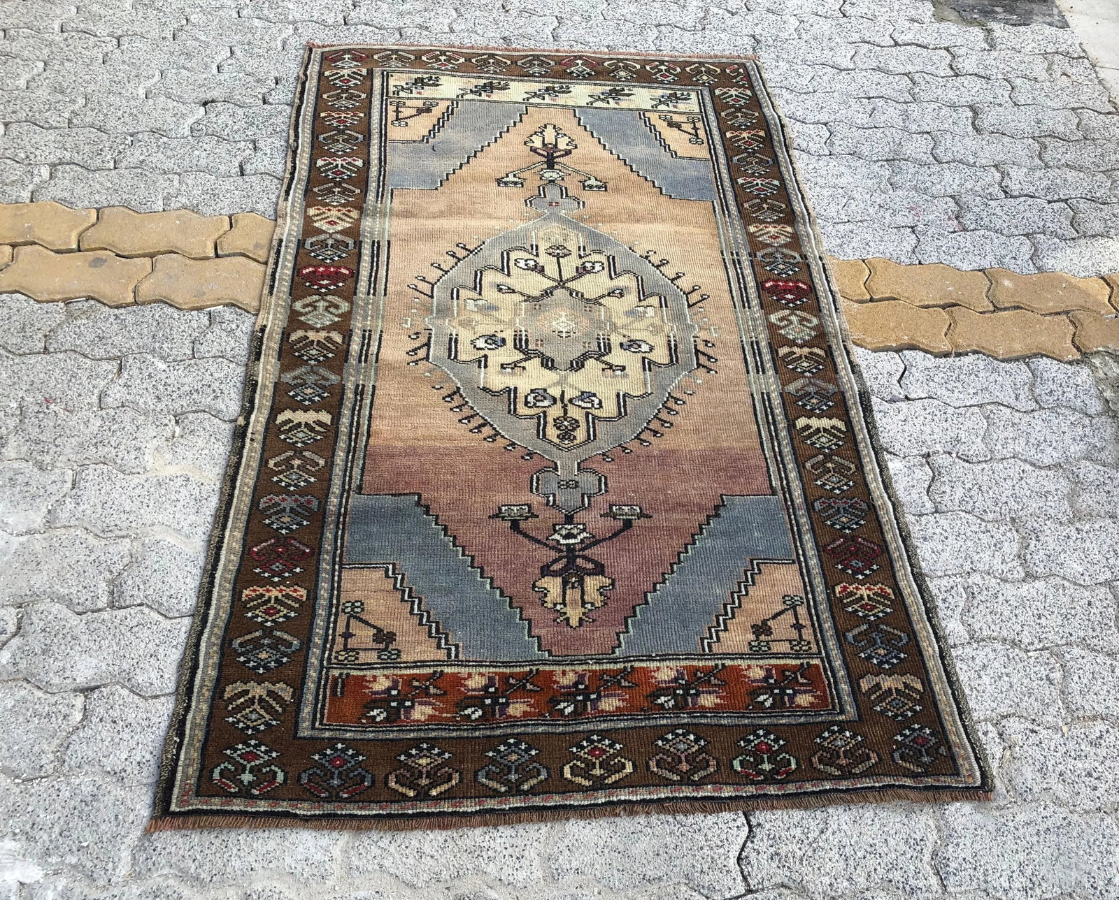 1970s Vintage Distressed Turkish Handmade Rug - 3'2'' * 5'6'' - 11