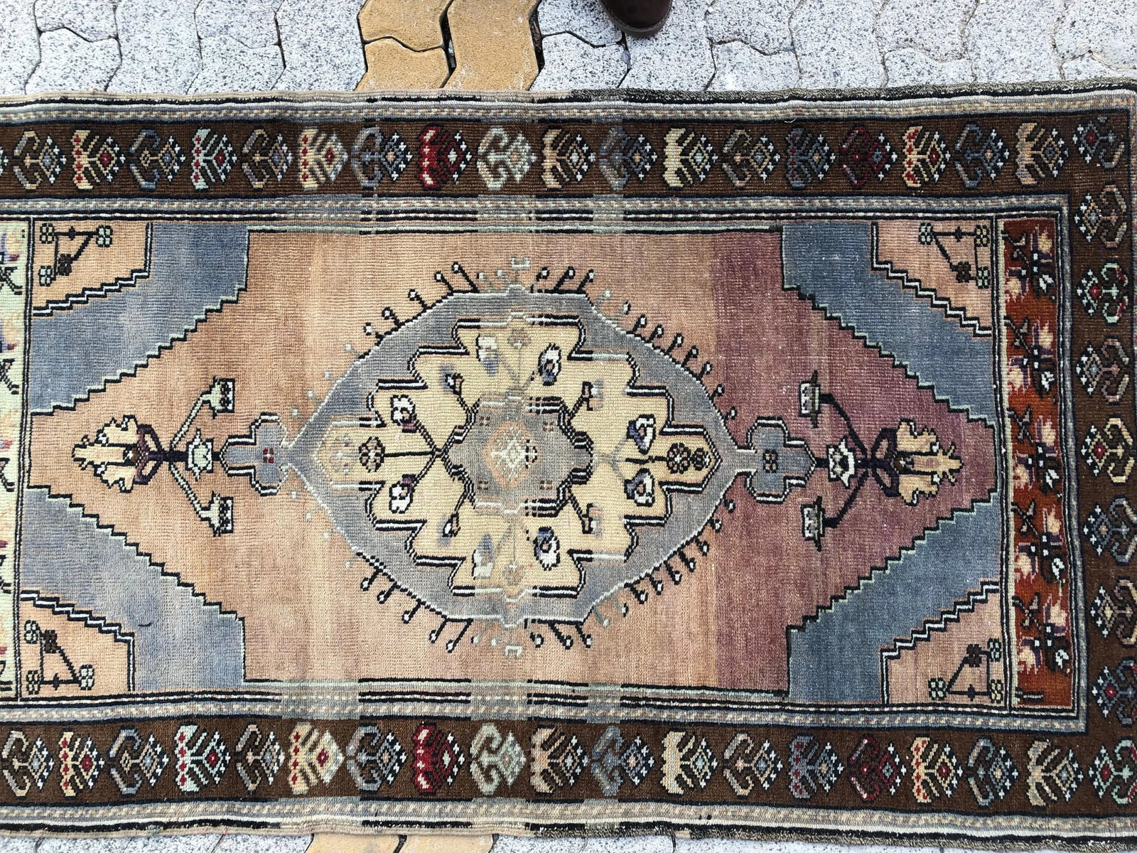 1970s Vintage Distressed Turkish Handmade Rug - 3'2'' * 5'6'' - 3