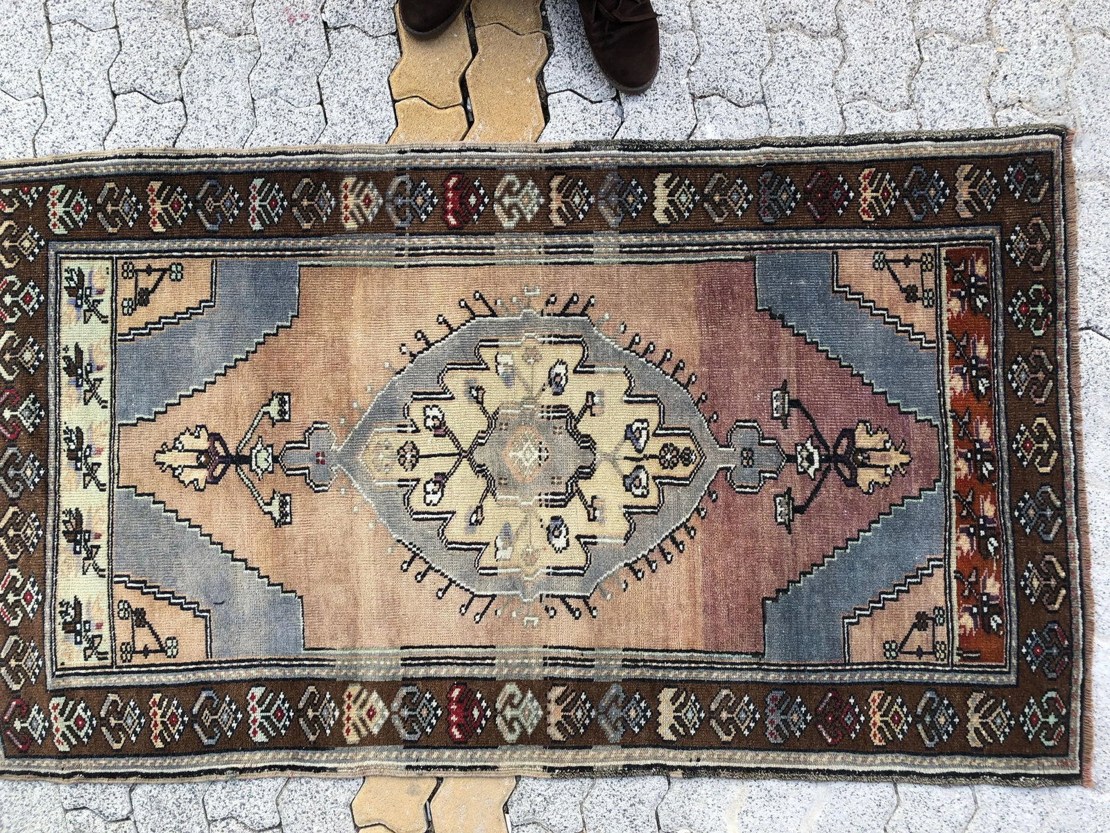 1970s Vintage Distressed Turkish Handmade Rug - 3'2'' * 5'6'' - 5