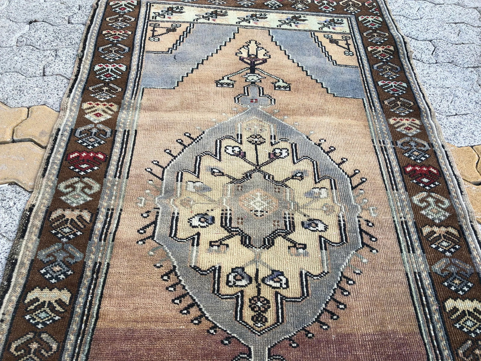 1970s Vintage Distressed Turkish Handmade Rug - 3'2'' * 5'6'' - 6
