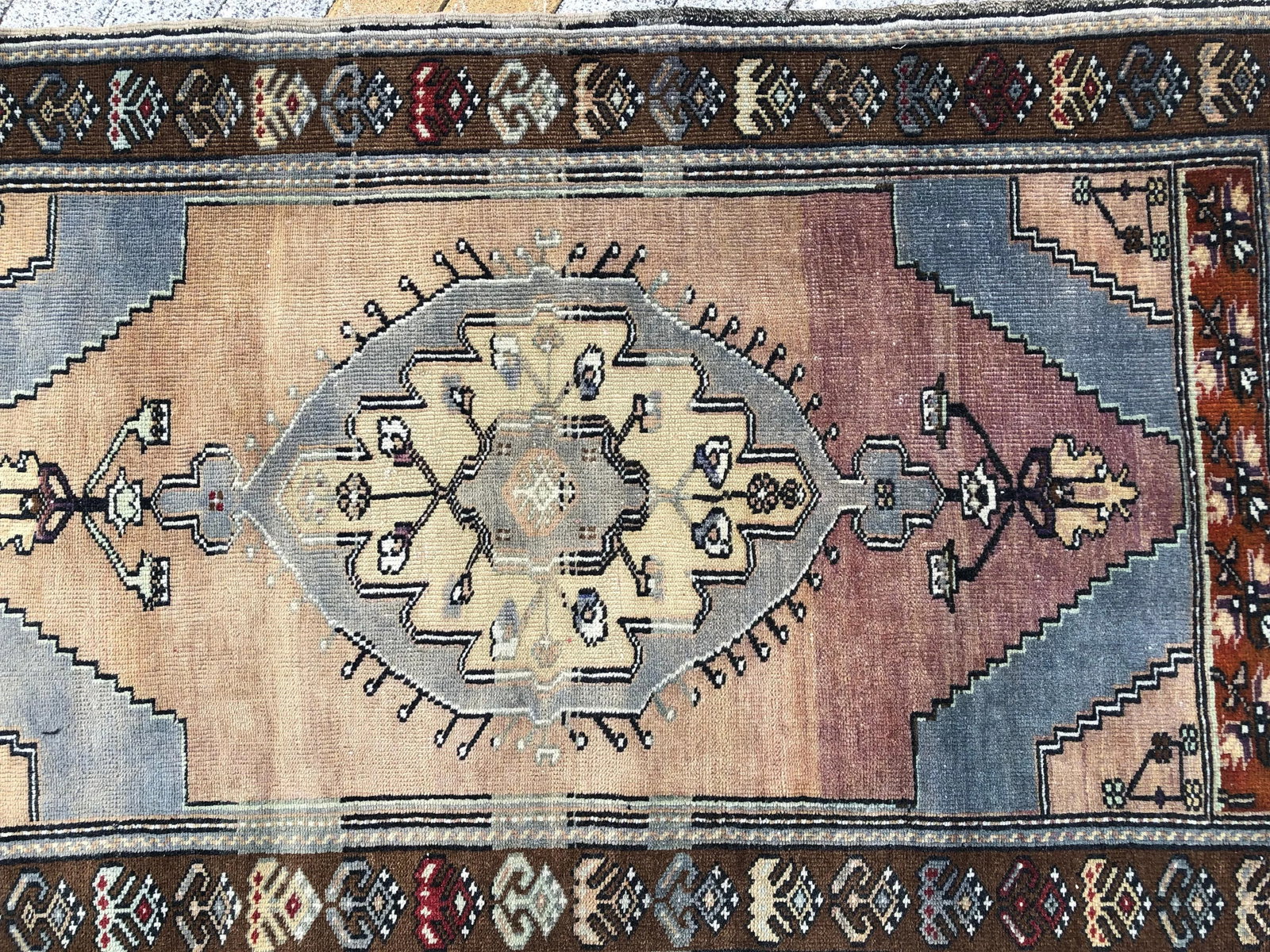 1970s Vintage Distressed Turkish Handmade Rug - 3'2'' * 5'6'' - 7