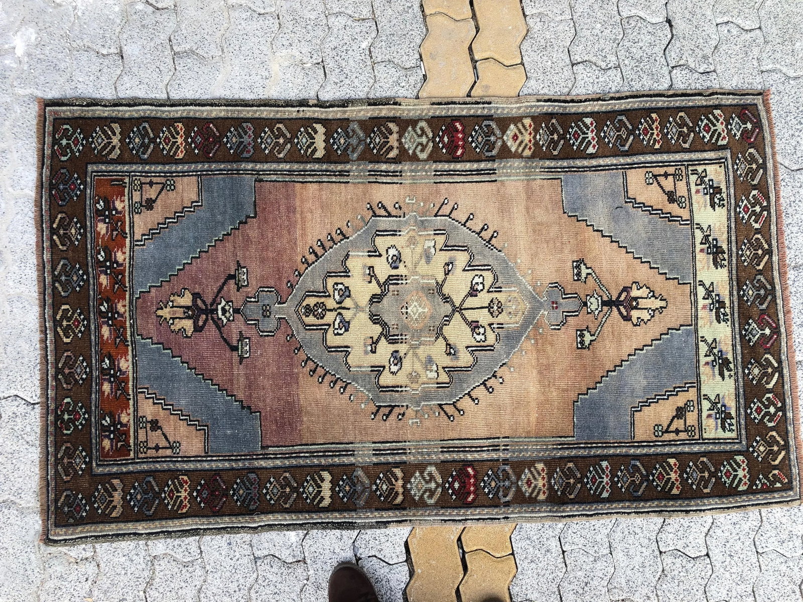 1970s Vintage Distressed Turkish Handmade Rug - 3'2'' * 5'6'' - 9