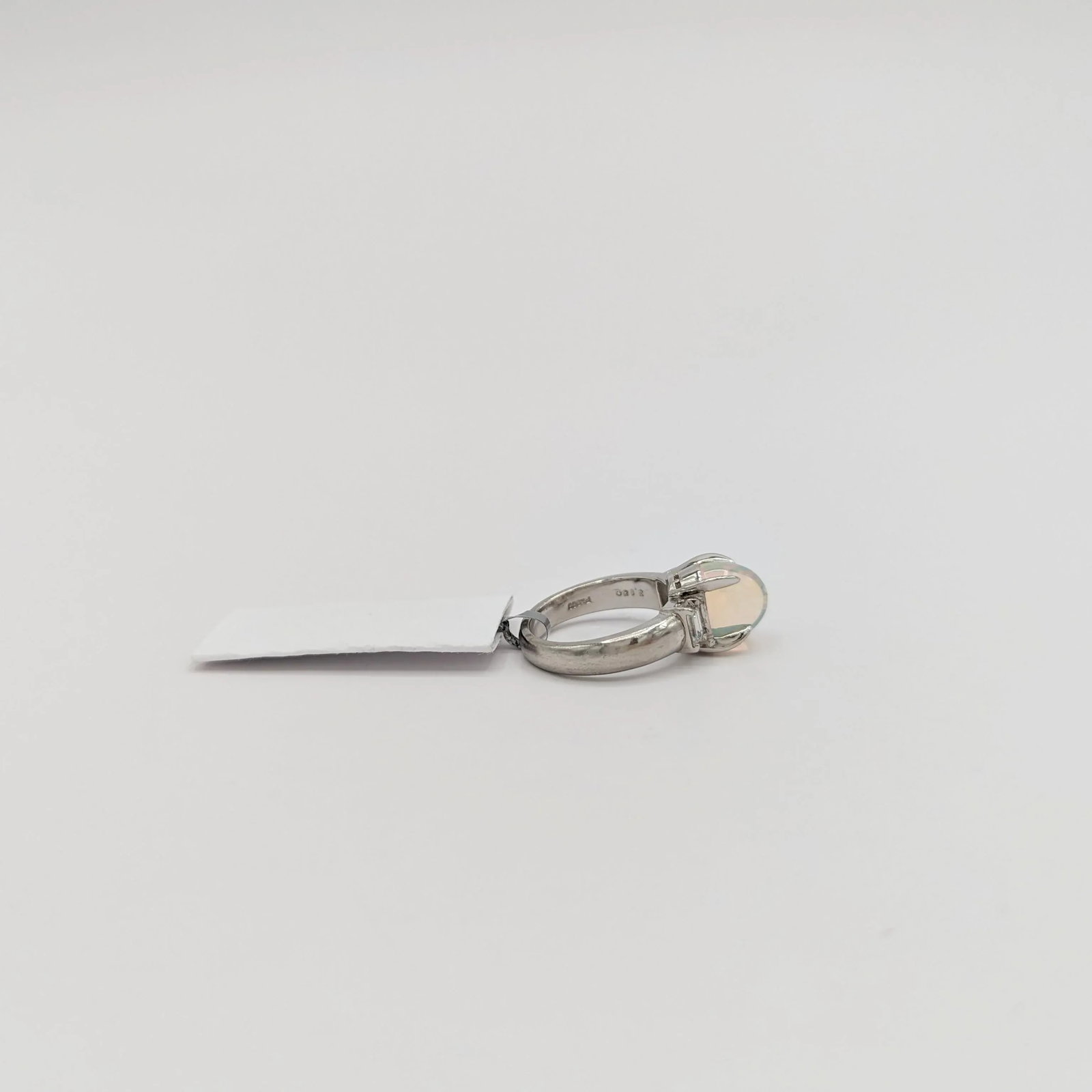 Opal and White Diamond Three Stone Ring in Platinum, size 6.25 - 5