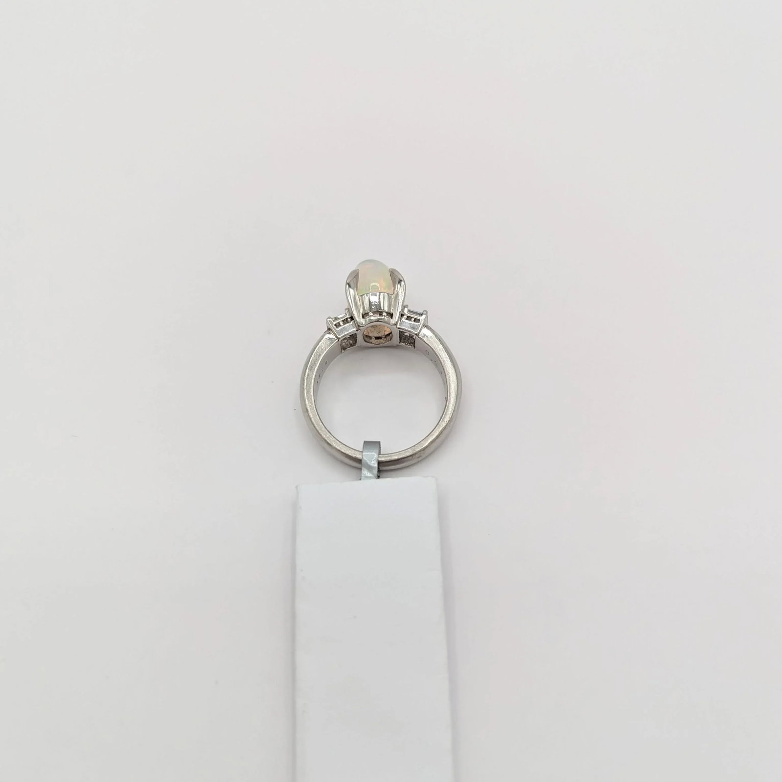 Opal and White Diamond Three Stone Ring in Platinum, size 6.25 - 6