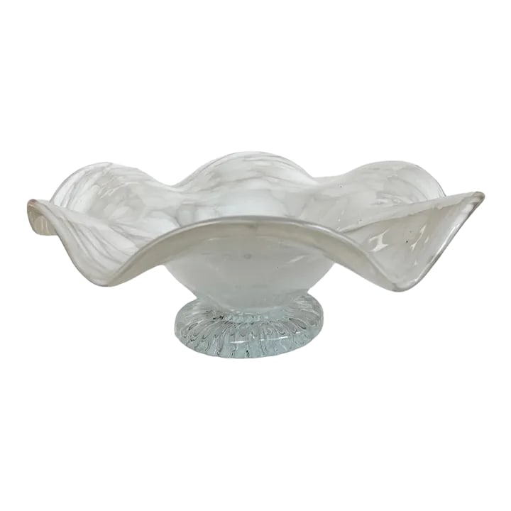 Vintage Cloud Ruffle Bowl: Gorgeous vintage cloud ruffle decor bowl. Similar design to Murano. Condition: Alterations: Original Condition Unaltered Imperfections: Some Imperfections Condition Notes: Great! Origin: United States