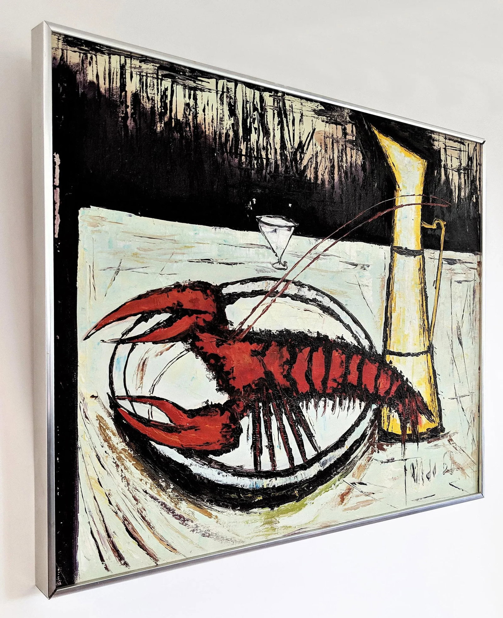 1960s Vintage Abstract Lobster Oil on Canvas Painting - 2