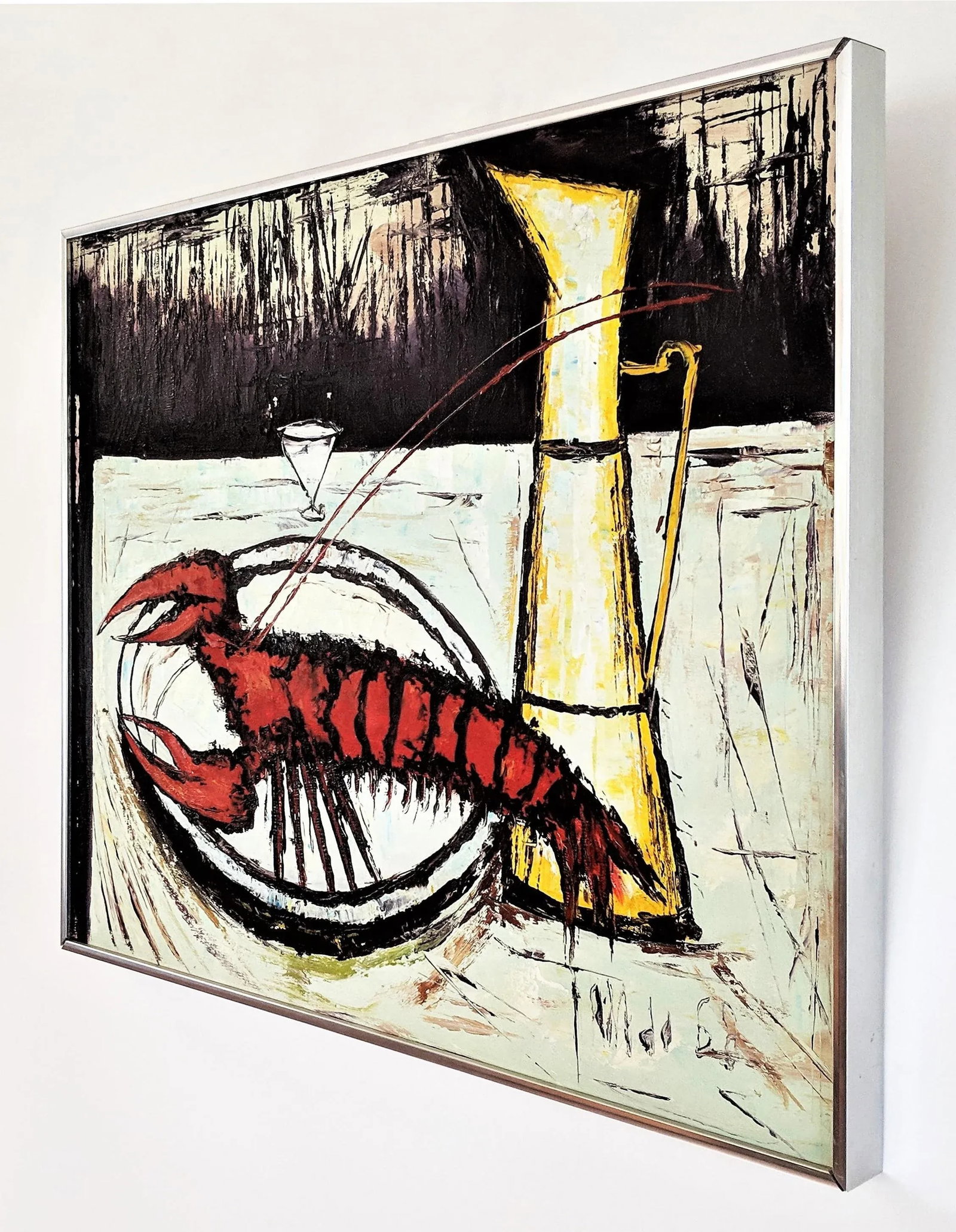 1960s Vintage Abstract Lobster Oil on Canvas Painting - 3