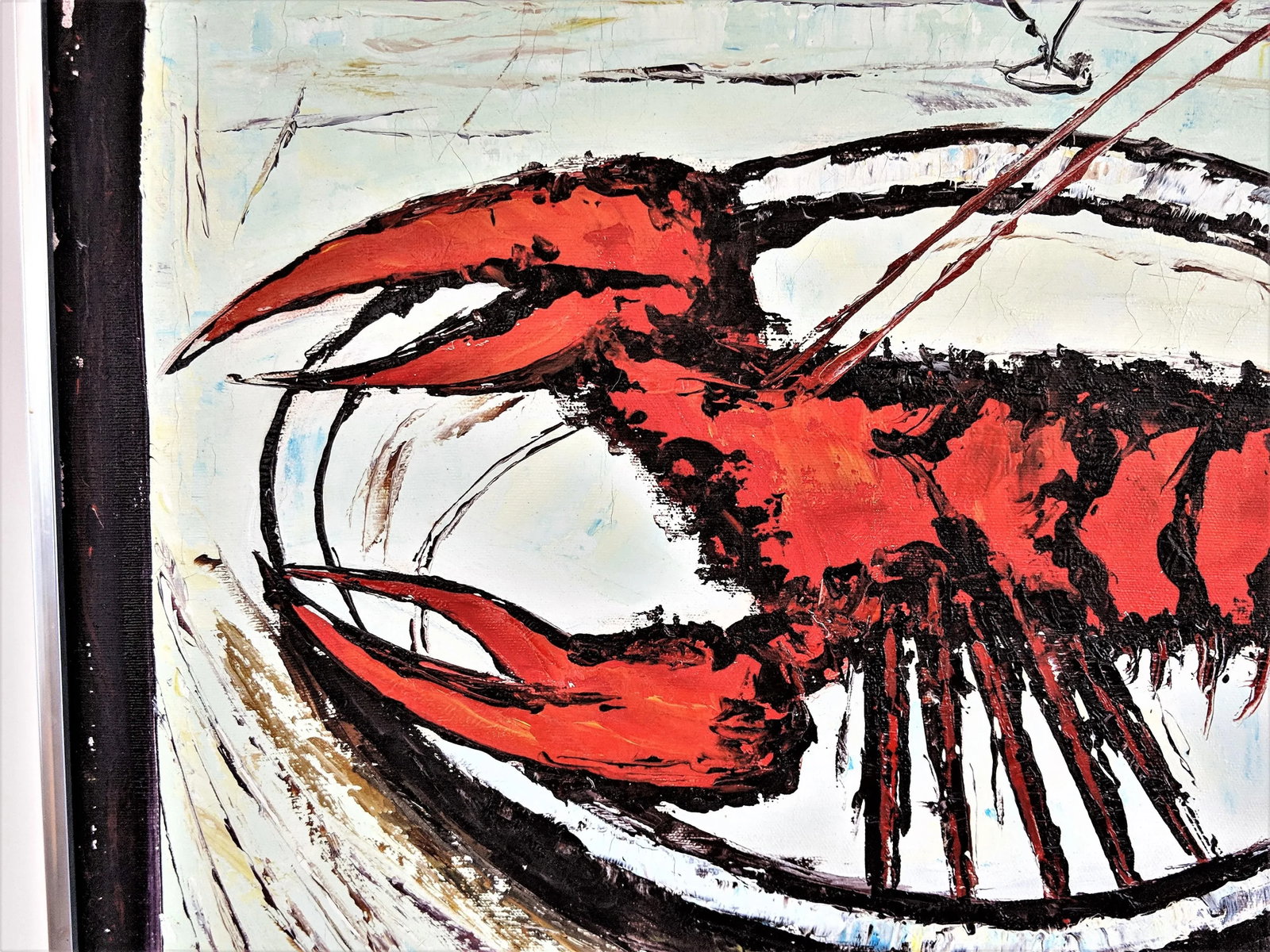 1960s Vintage Abstract Lobster Oil on Canvas Painting - 4