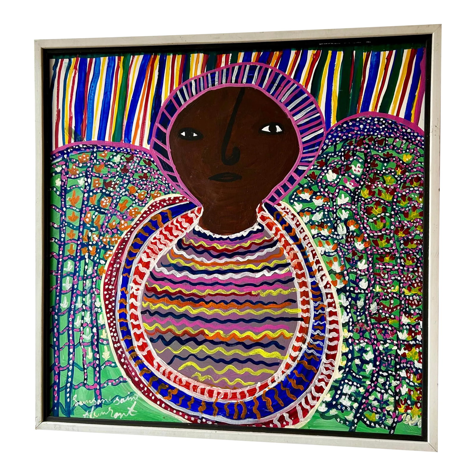 1970s Louisiane Saint Fleurant Haitian Painting, Framed (1 of 8)