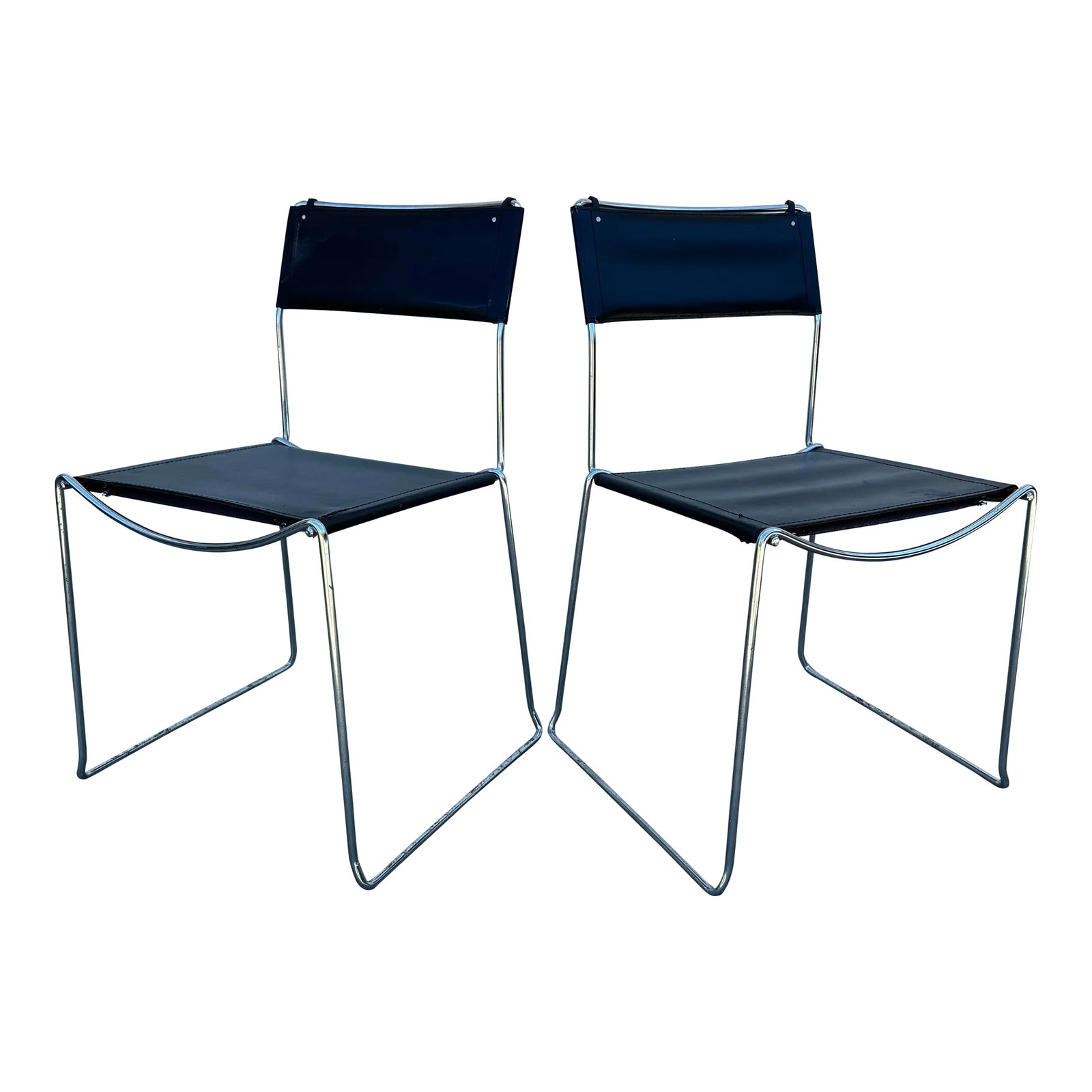 1980s Giandomenico Belotti Style Black Leather Dining Chairs, a Pair - Made in Italy: For Sale: Stunning Pair of Giandomenico Belotti style Black Leather Dining Chairs Elevate your space with these gorgeous, high-end designer dining chairs crafted by the renowned Italian master,