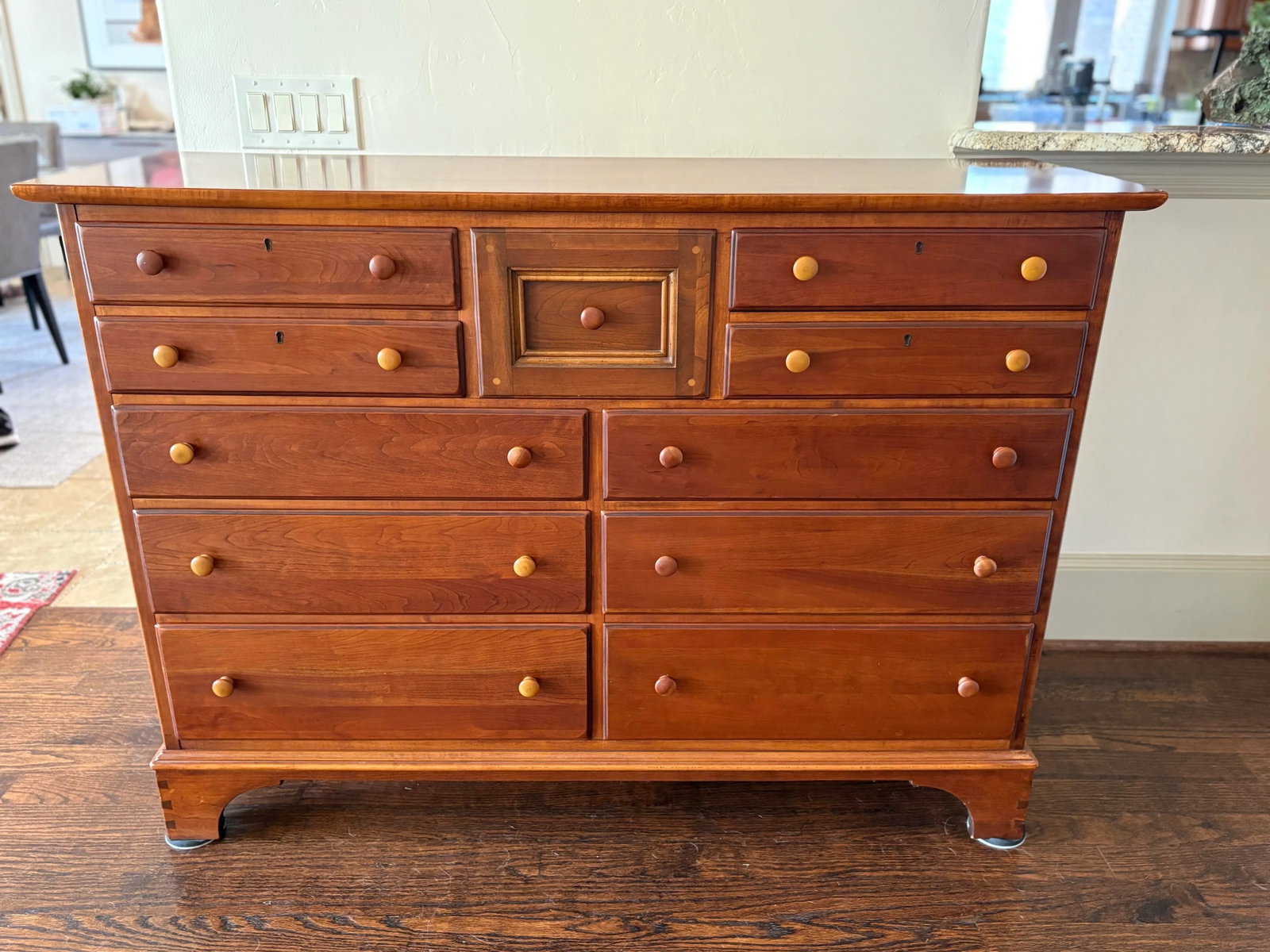 1990s Lexington Solid Cherry Shaker Style Large 11 Drawer Dresser - 12