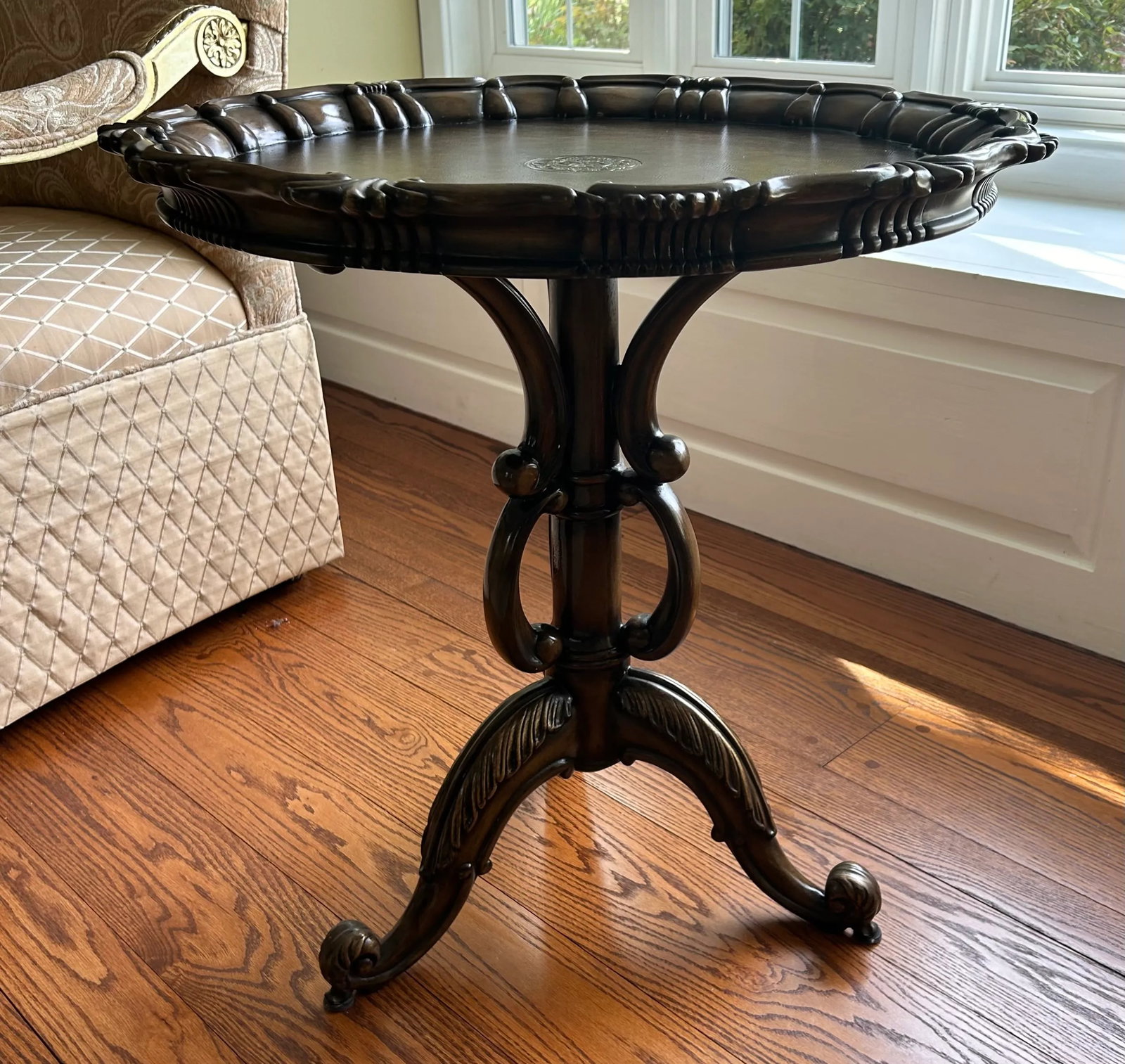 Henredon Leather Embossed Wood Accent Table - 2