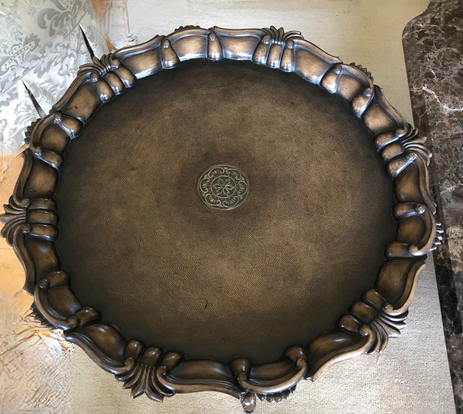 Henredon Leather Embossed Wood Accent Table - 3