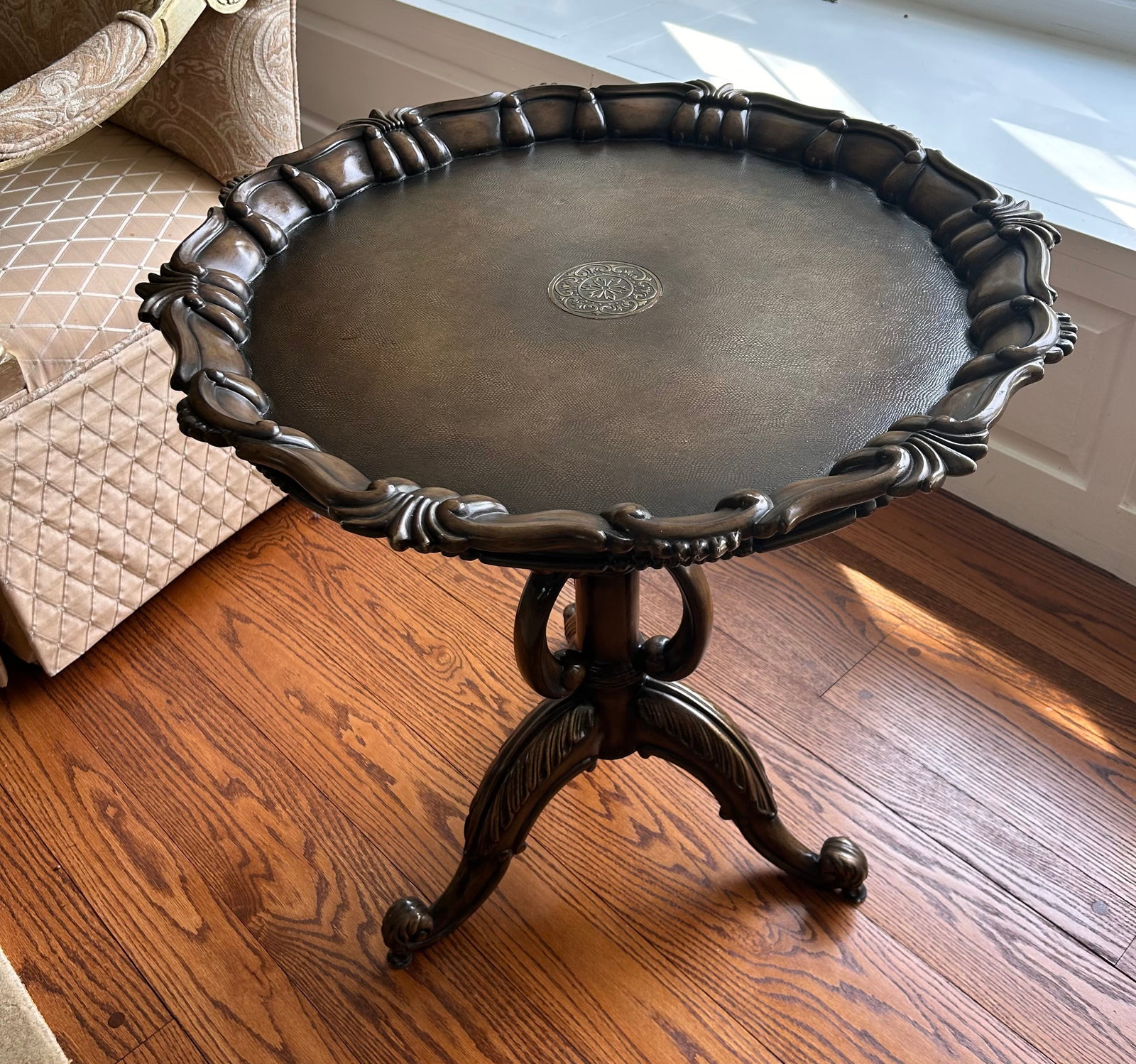 Henredon Leather Embossed Wood Accent Table - 6