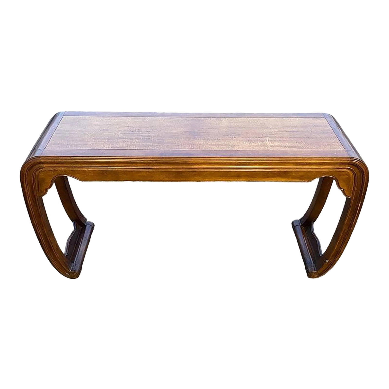 Chinoiserie Wood Console by Henredon Furniture: Vintage from the 1980s Materials: wood Width: 58 inches Height: 30 inches Depth: 16 inches Vintage Henredon chinoiserie console is in fair vintage condition with scratches and a piece of wood missing