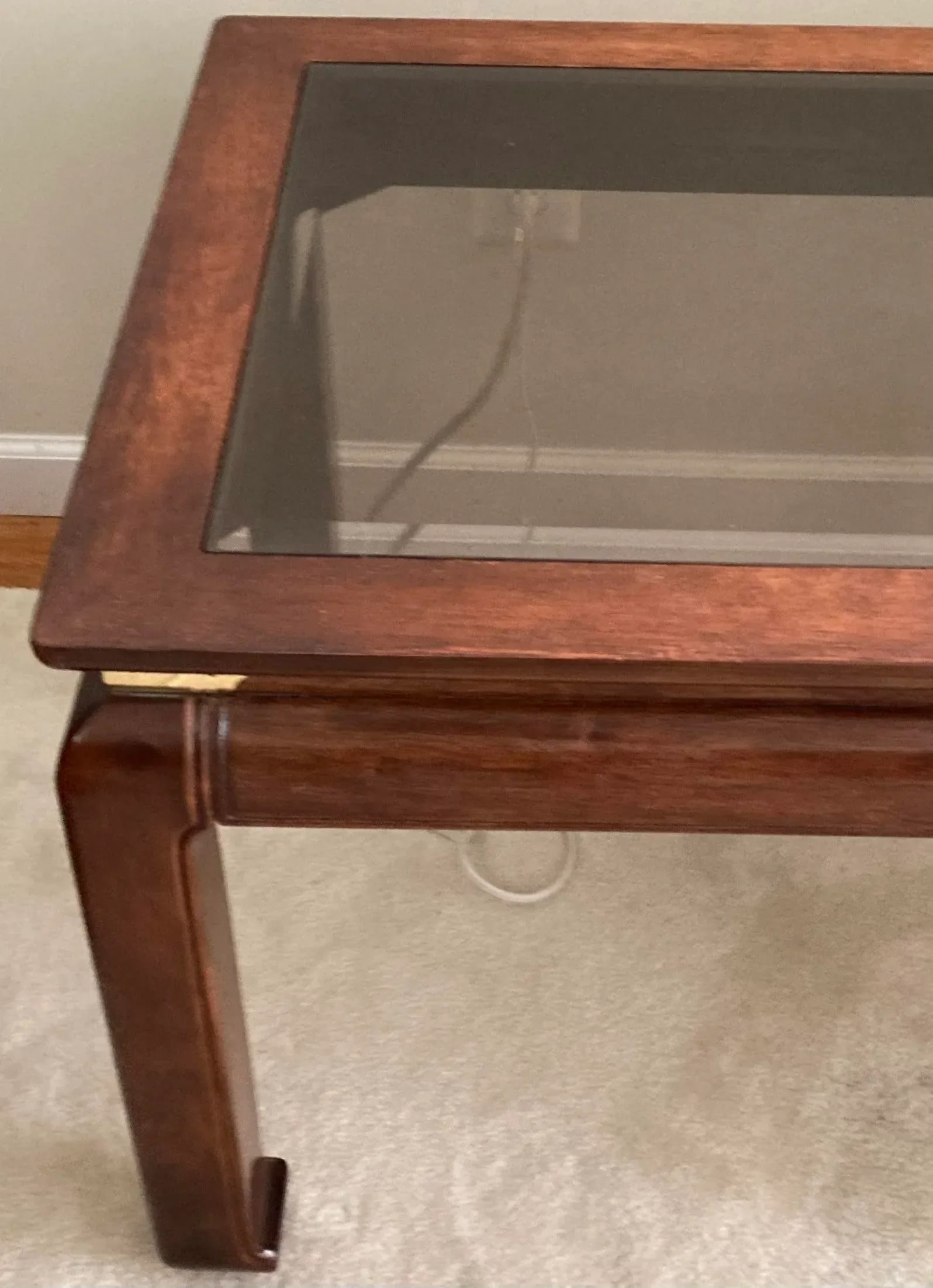 1970s Vintage Bernhardt Square Champaign Glass Top Side Table - 3