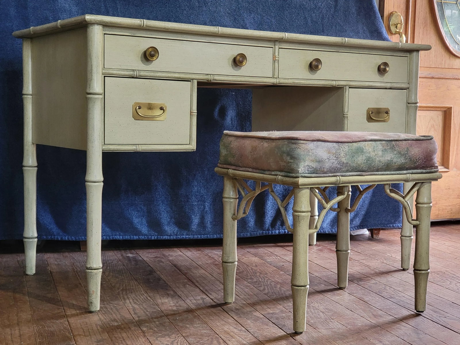 Late 20th Century Ficks Reed Faux Bamboo Writing Desk and Stool - Set of 2 - 2