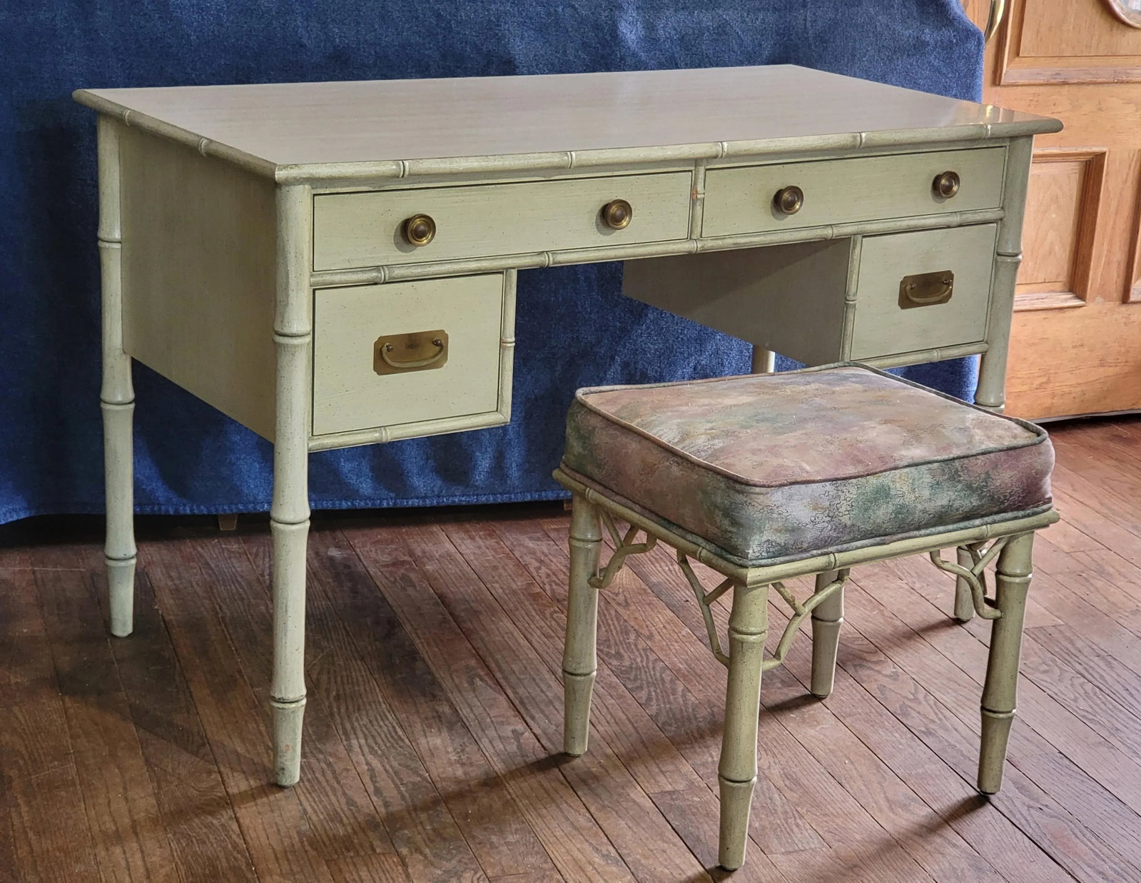 Late 20th Century Ficks Reed Faux Bamboo Writing Desk and Stool - Set of 2 - 3