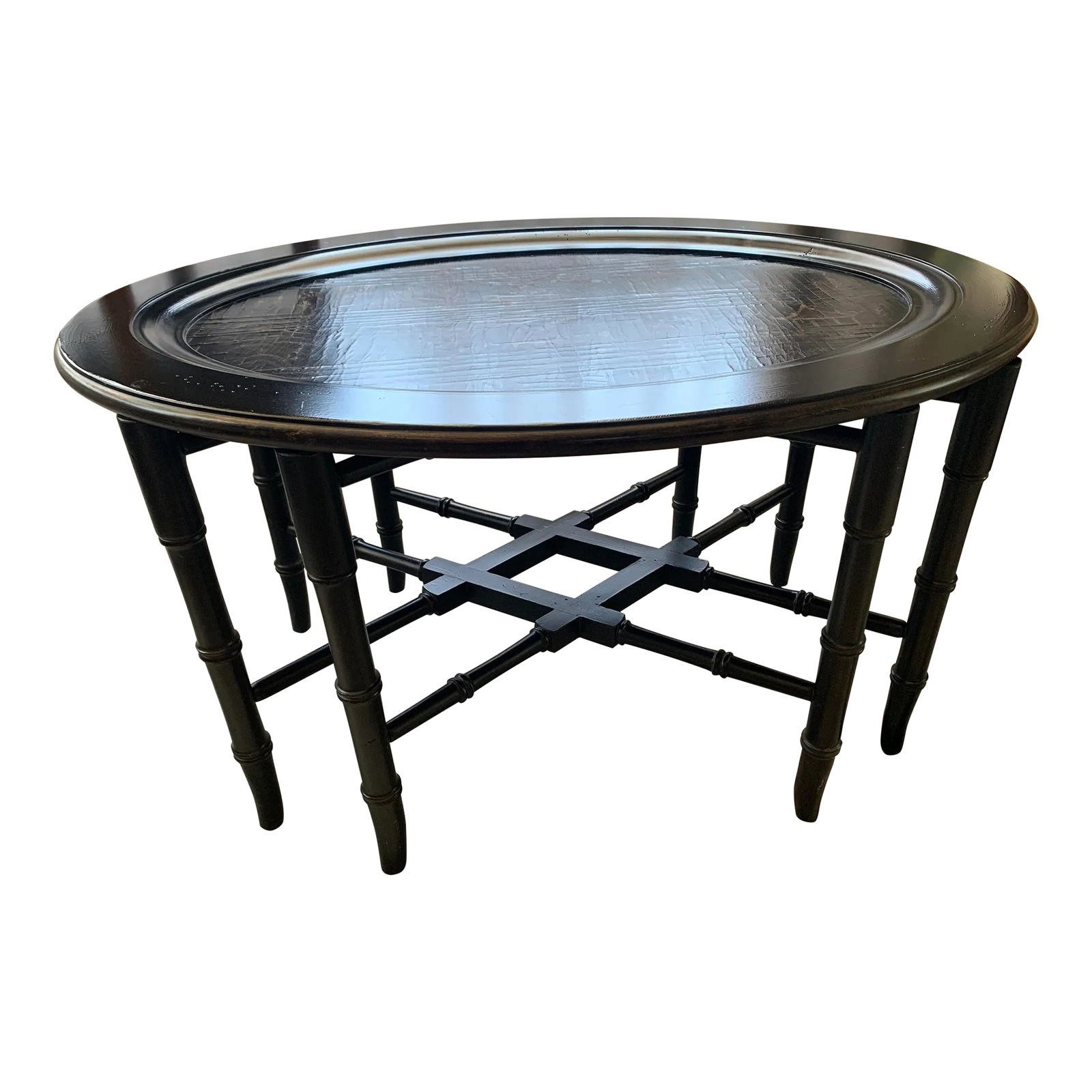 Ethan Allen Faux Bamboo Black Chinoiserie Tray Table (1 of 12)
