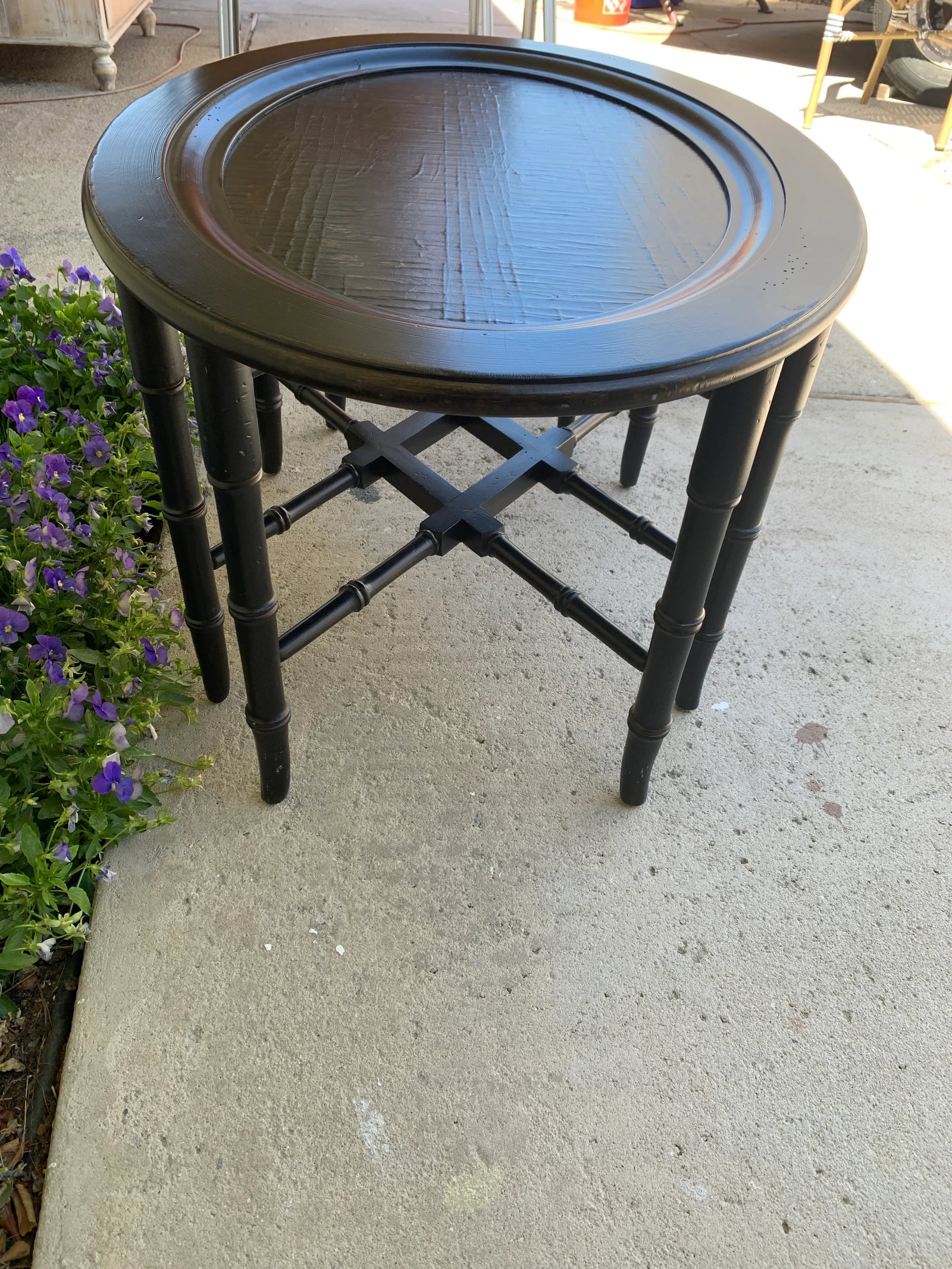 Ethan Allen Faux Bamboo Black Chinoiserie Tray Table - 2