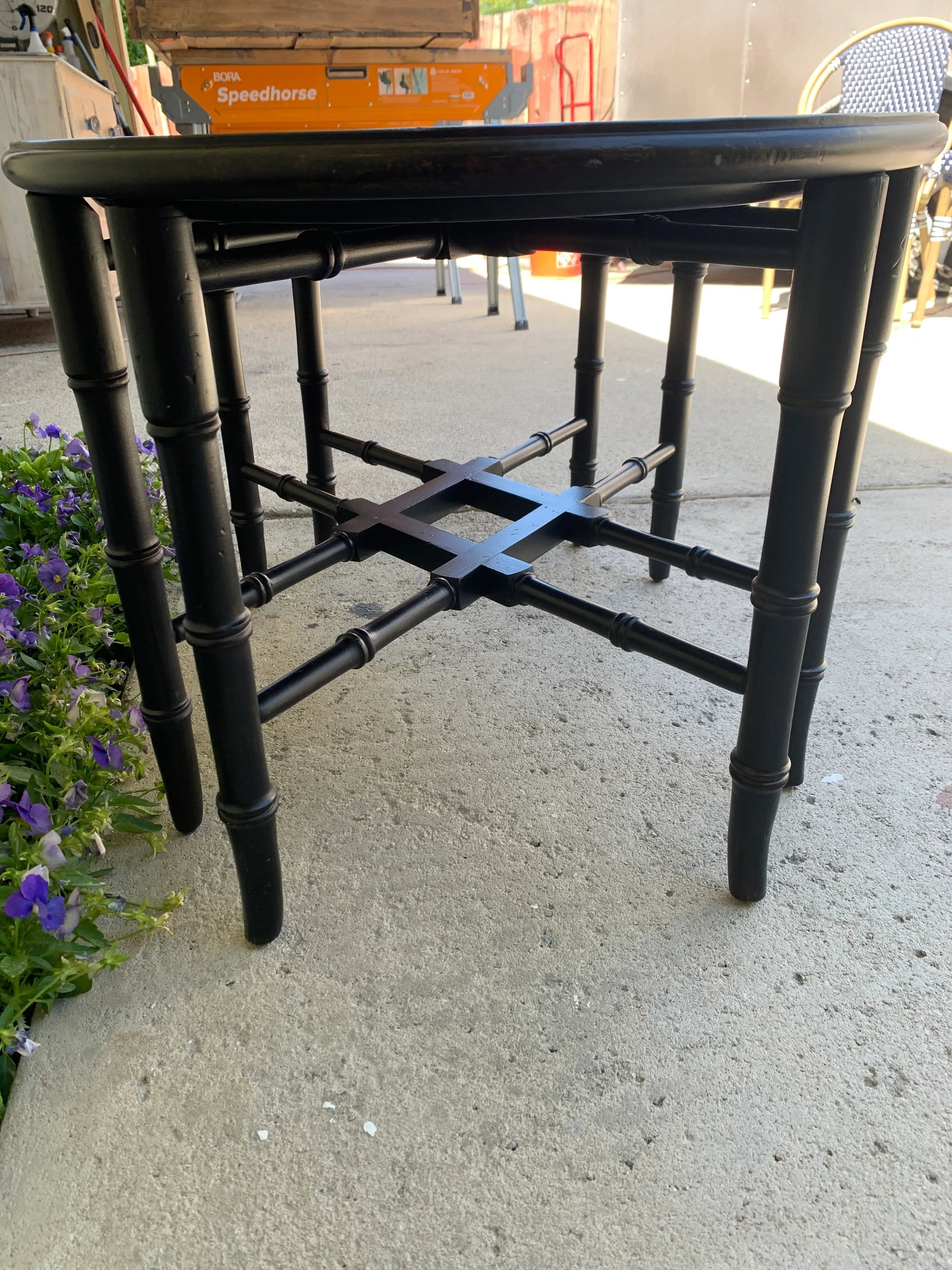 Ethan Allen Faux Bamboo Black Chinoiserie Tray Table - 5