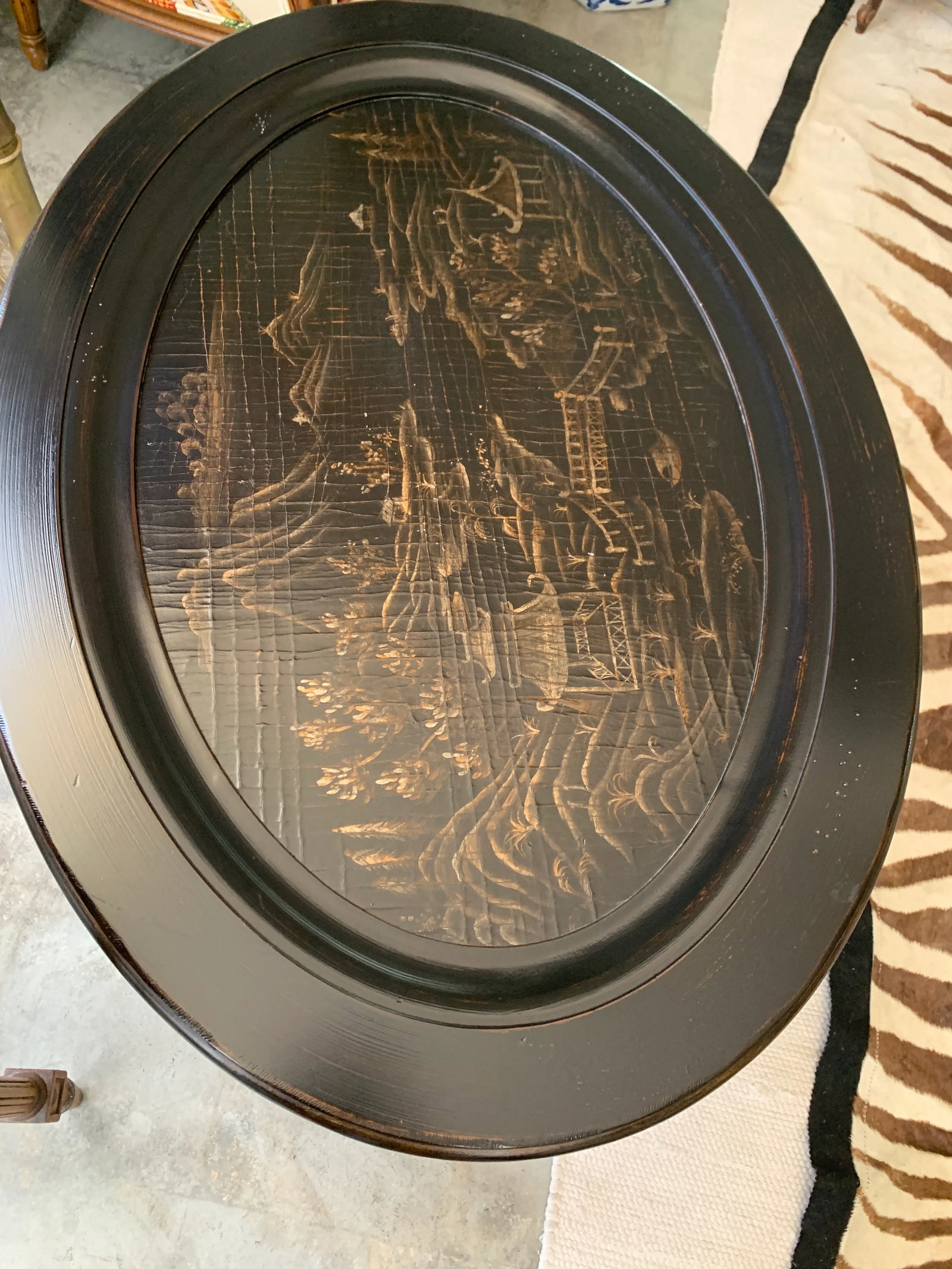 Ethan Allen Faux Bamboo Black Chinoiserie Tray Table - 9