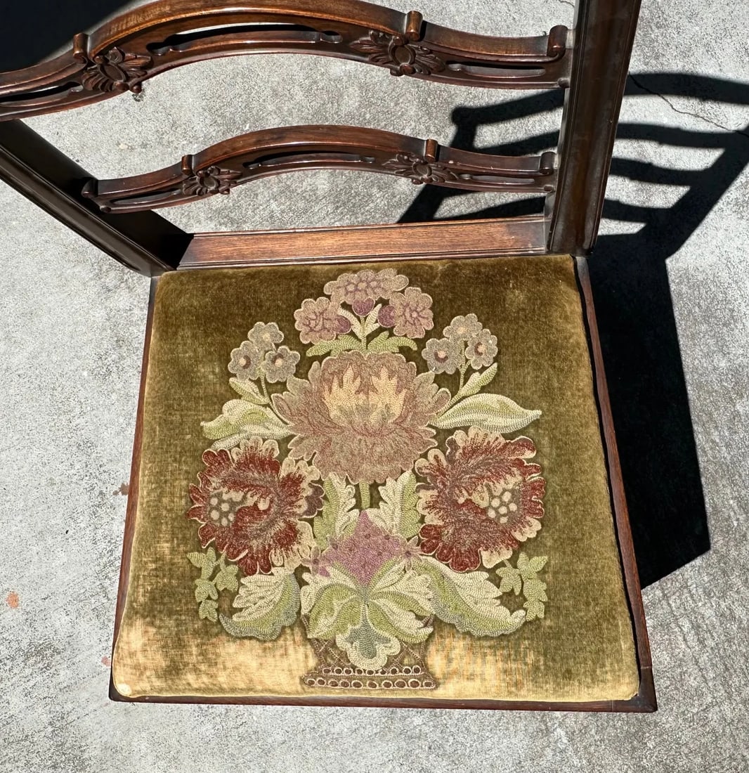 Chippendale Style Ladder Ribbon Back Embroidered Seat Side Chair - 5