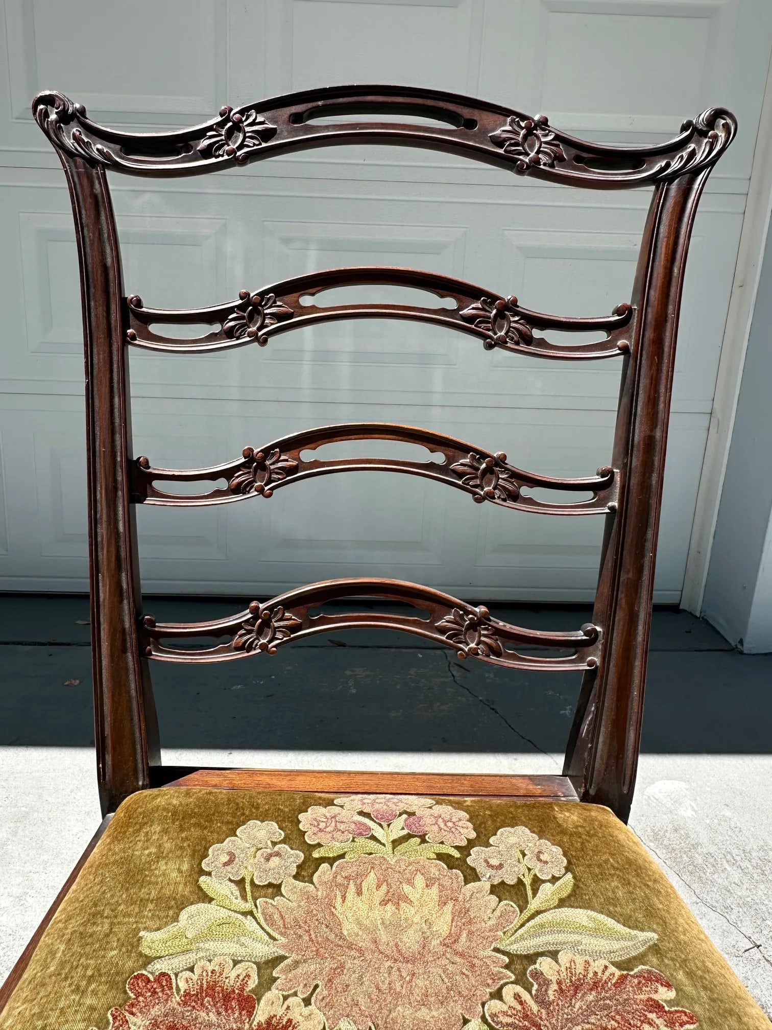Chippendale Style Ladder Ribbon Back Embroidered Seat Side Chair - 7