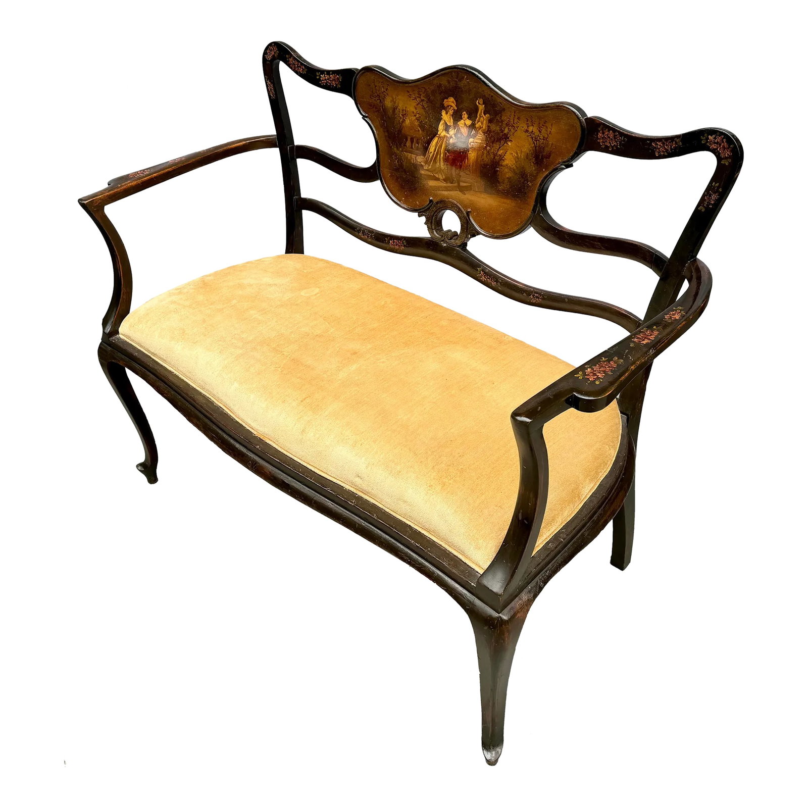 Late 19th Century Louis XV Style Love Seat, Carved With Vernis Martin Cameo (1 of 12)