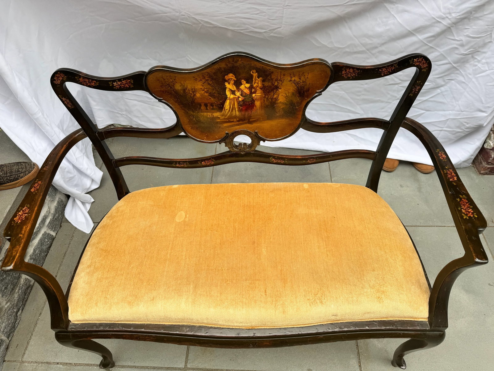 Late 19th Century Louis XV Style Love Seat, Carved With Vernis Martin Cameo - 8