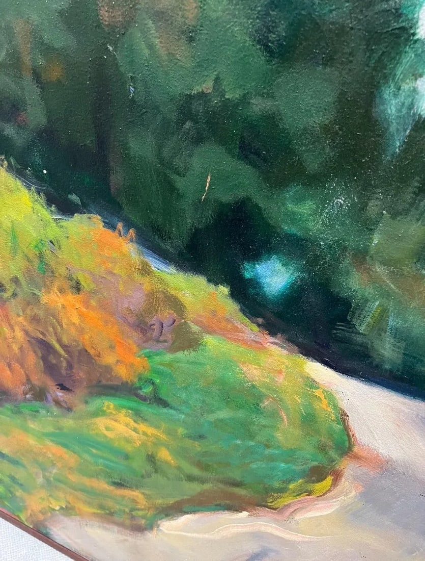 1990s Lucy Gould Reitzfeld, Large Oil on Canvas Painting "the Road", Framed - 2
