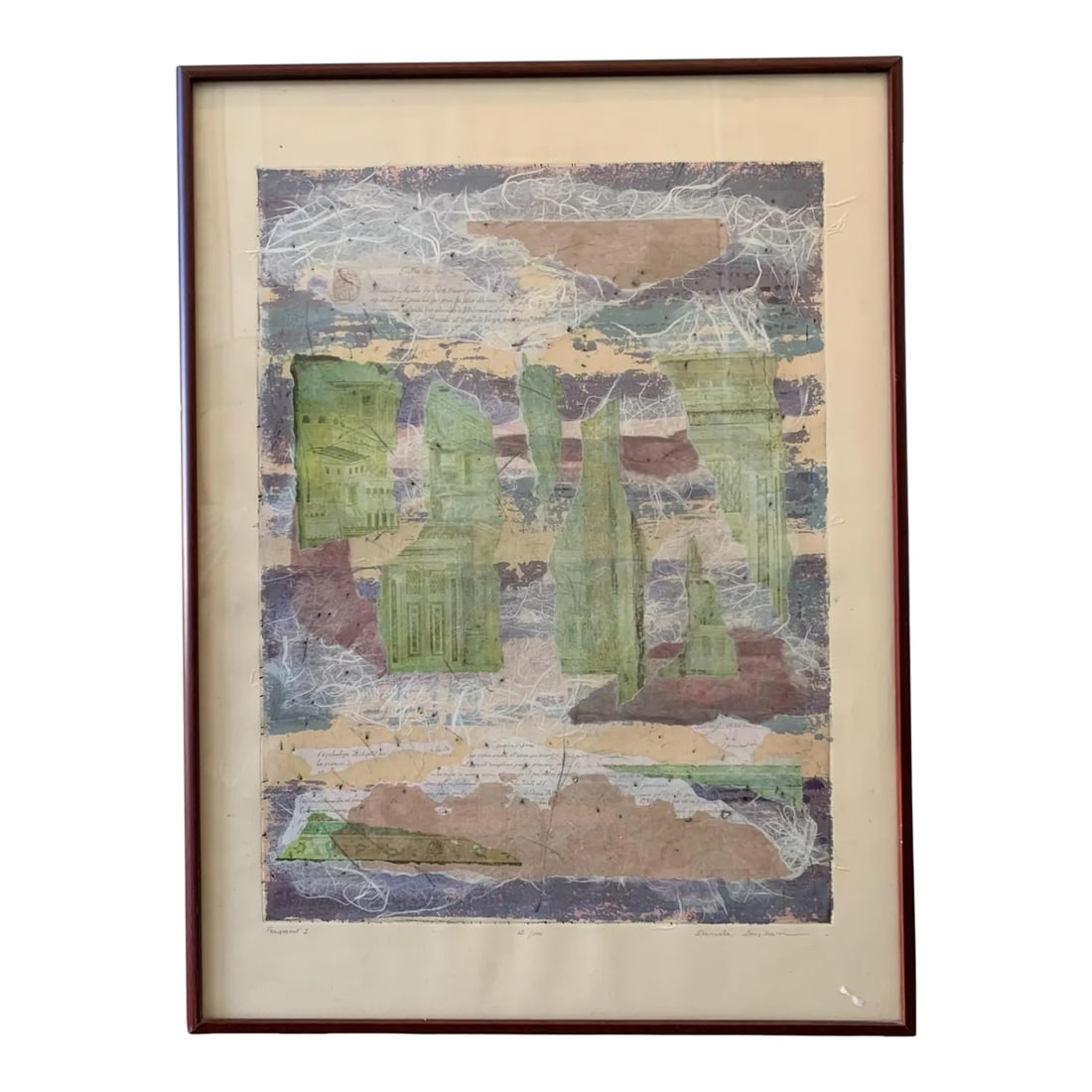 Danielle Desplan Signed Mixed Media Original Print, Framed: Mixed media edition framed print by French artist Danielle Desplan. Titled Fragment 1 and pencil signed by artist. 62/100 Condition: Alterations: Original Condition Unaltered Imperfections: Some