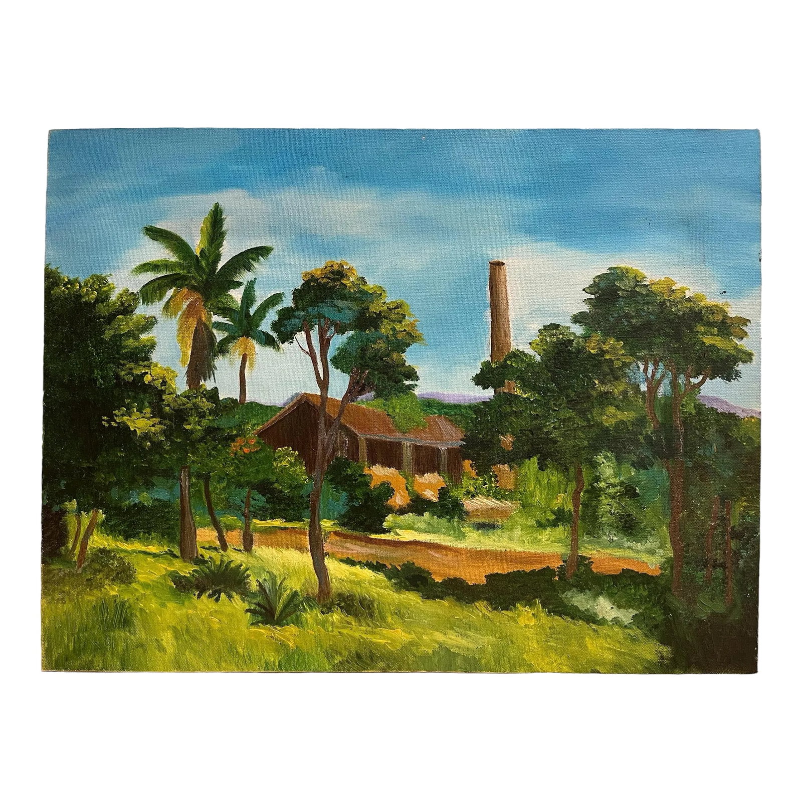 Oil on Canvas Painting of a Brazilian Ranch: Oil on canvas painting depicting a Brazilian ranch. Signed and dated on the reverse on stretcher. Condition: Alterations: Original Condition Unaltered Imperfections: Some Imperfections Condition