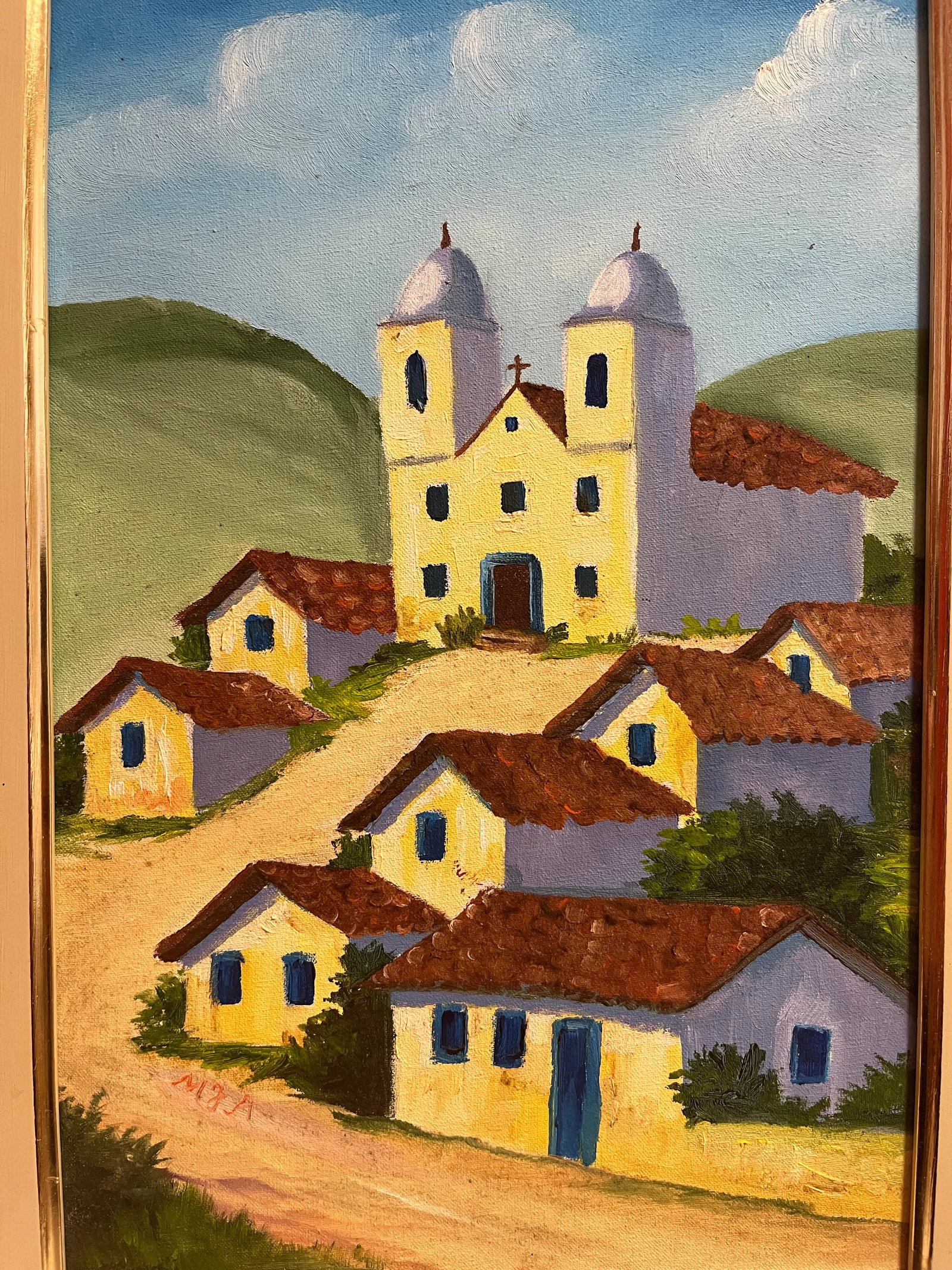 1970s Vintage Brazilian Oil on Canvas Village Scene Painting, Framed - 2