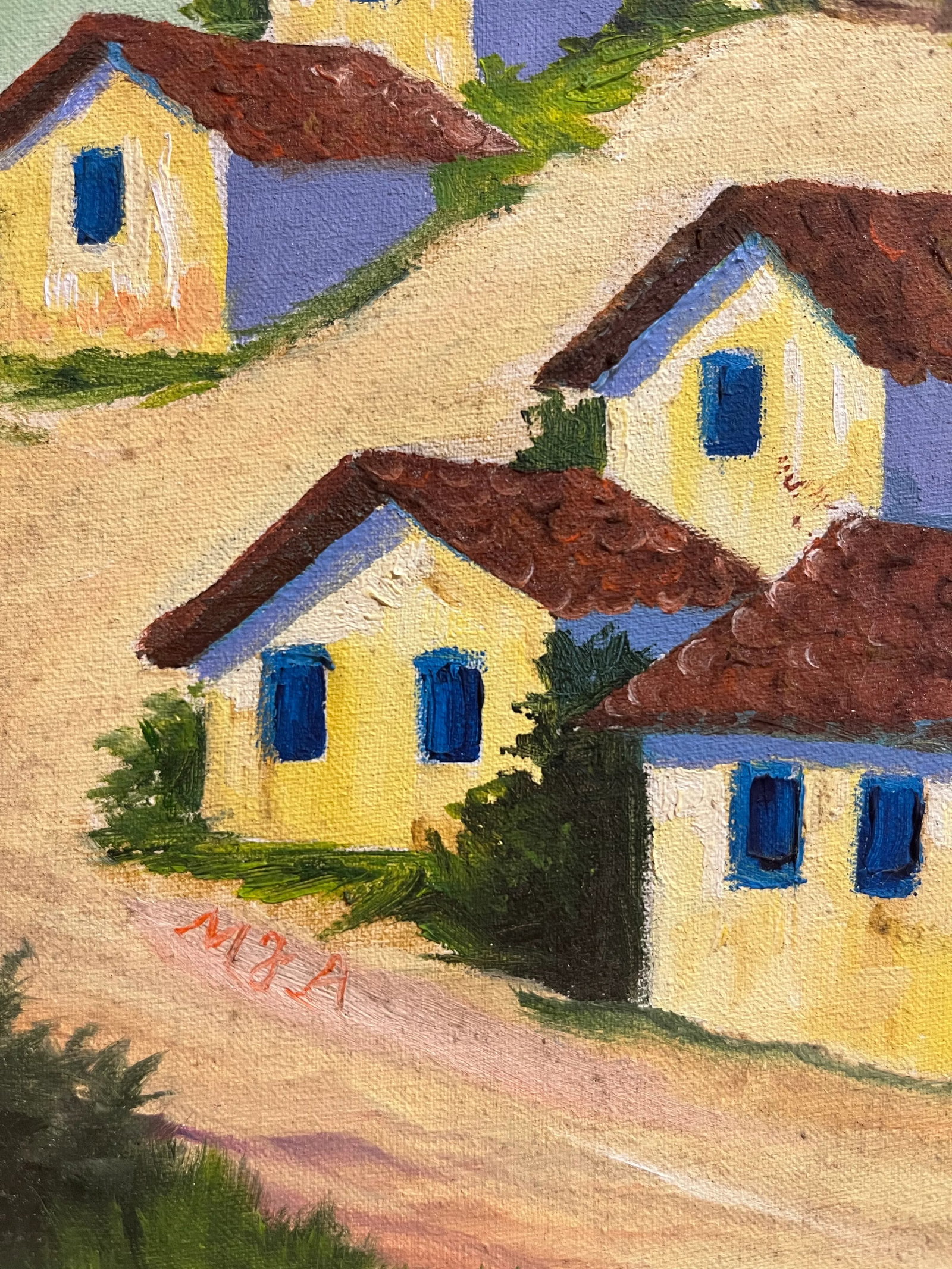1970s Vintage Brazilian Oil on Canvas Village Scene Painting, Framed - 3