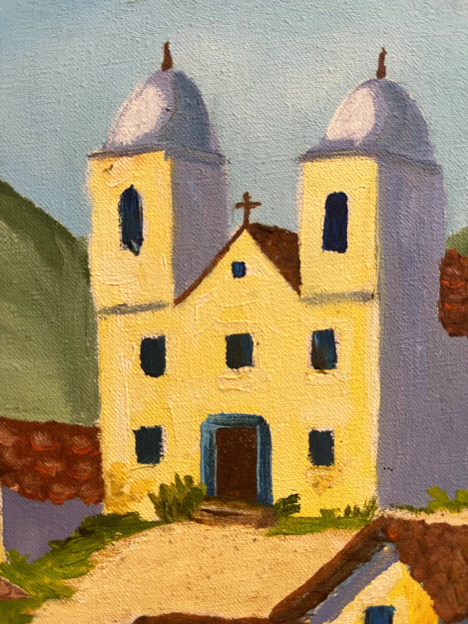 1970s Vintage Brazilian Oil on Canvas Village Scene Painting, Framed - 4