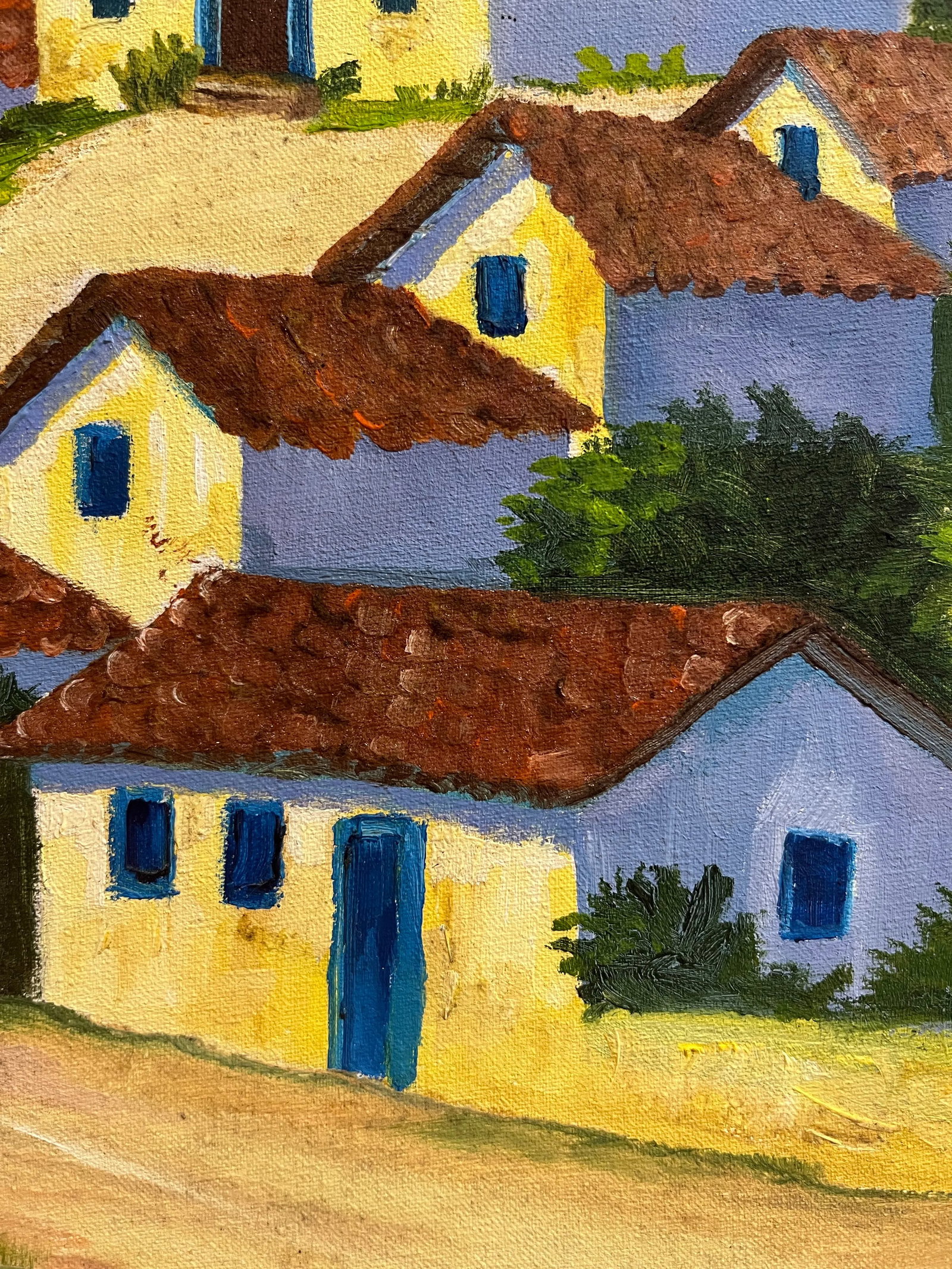 1970s Vintage Brazilian Oil on Canvas Village Scene Painting, Framed - 5