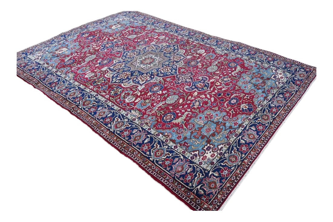 1970s Islamic Blue Medallion Area Rug: 1970s High Quality Mid-Century Style Turkish Anatolian Vintage Handmade Oushak Area Rug 7x10 ft. Size: 7.1 x 9.8 feet (217 x 278 cm) 85 x 110 inches Color: Red , Blue,White, Sky Blue Material: 100%