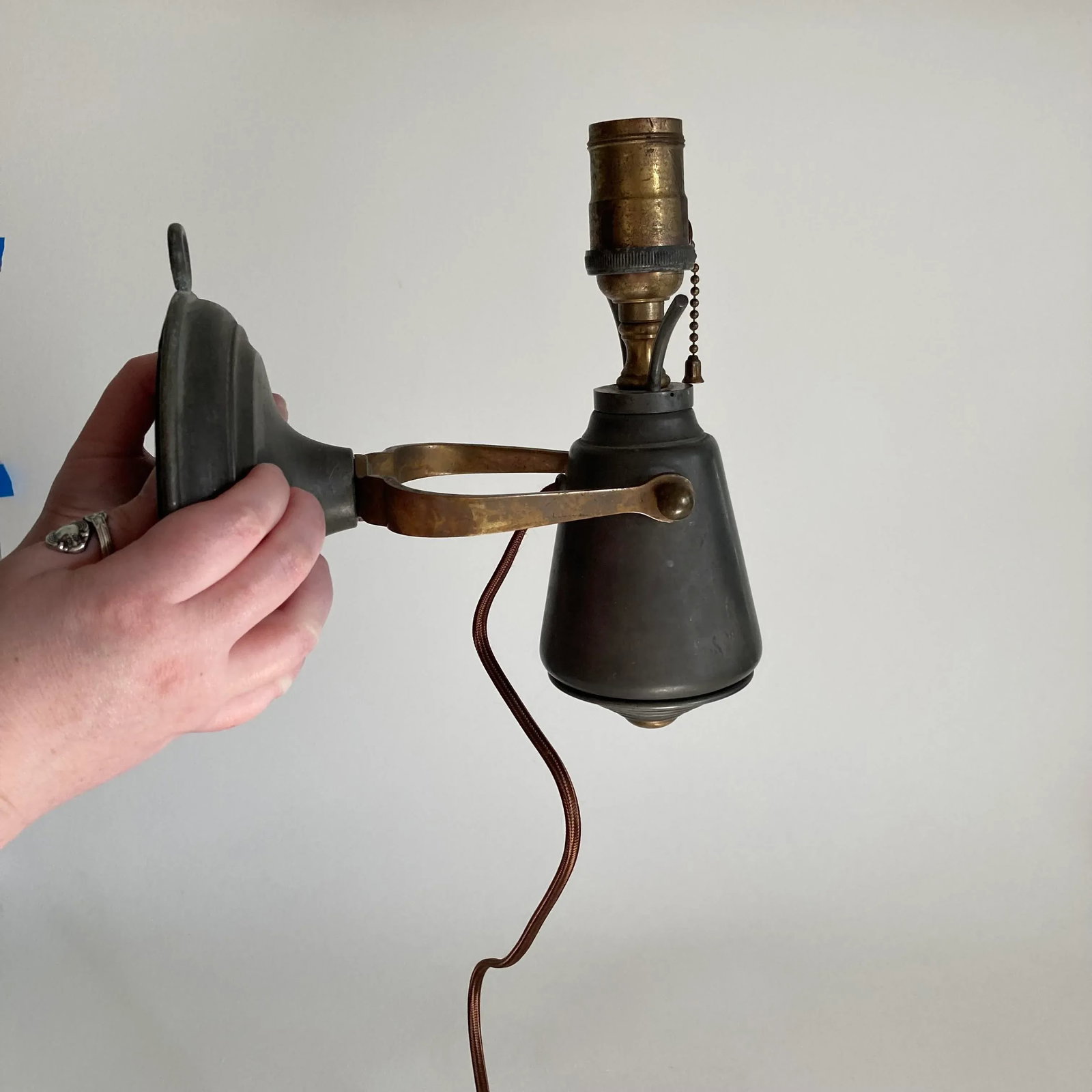 Antique 1860s to 1880s Pewter Gimbal Wall or Table Lights Nautical Ship Lights Wall Sconces - a Pair - 10