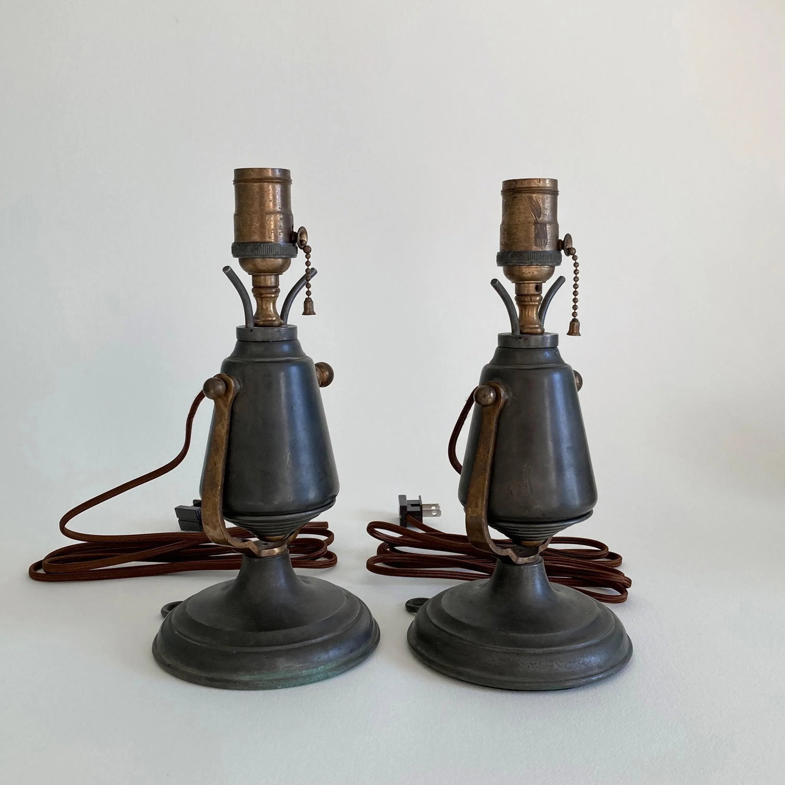 Antique 1860s to 1880s Pewter Gimbal Wall or Table Lights Nautical Ship Lights Wall Sconces - a Pair - 11