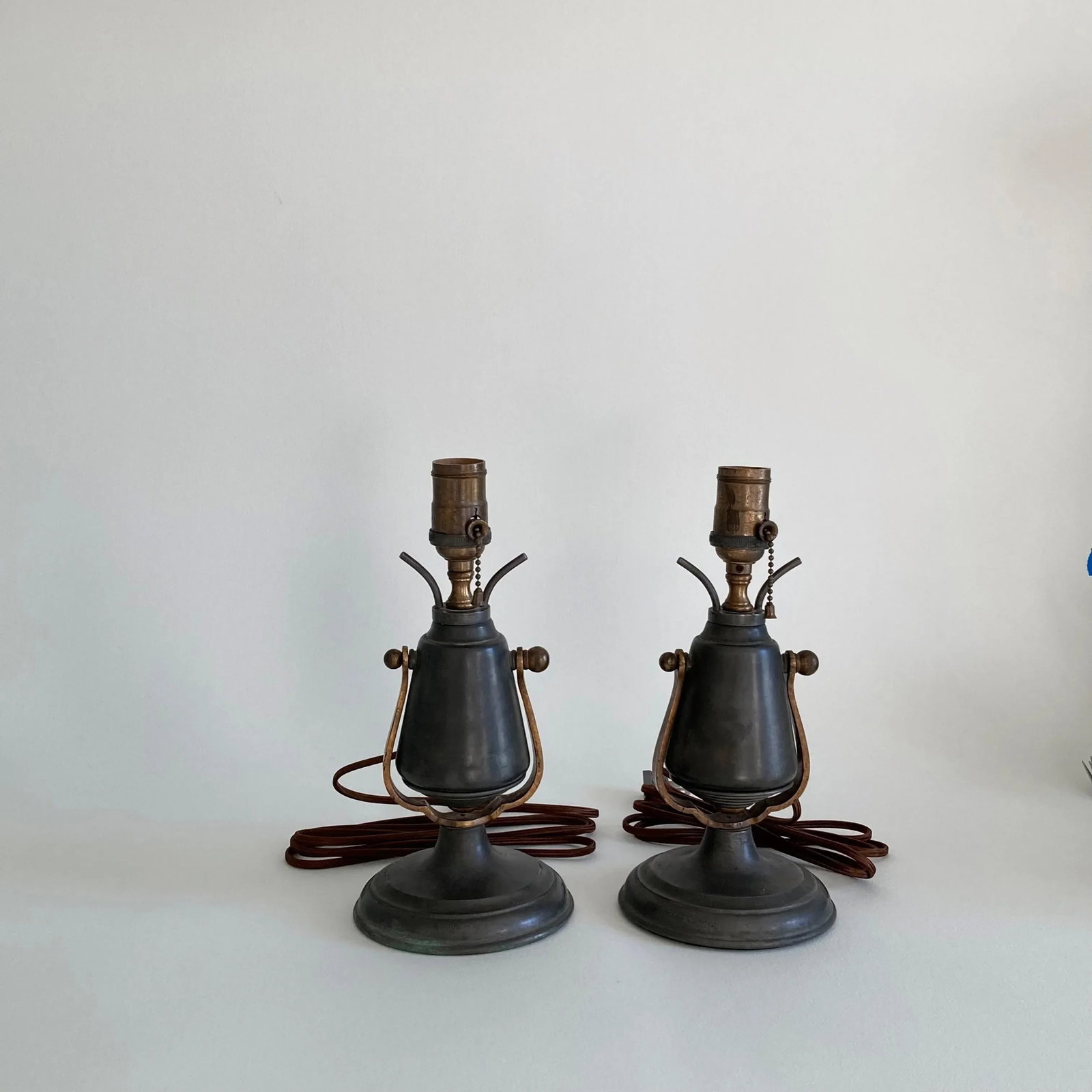Antique 1860s to 1880s Pewter Gimbal Wall or Table Lights Nautical Ship Lights Wall Sconces - a Pair - 12