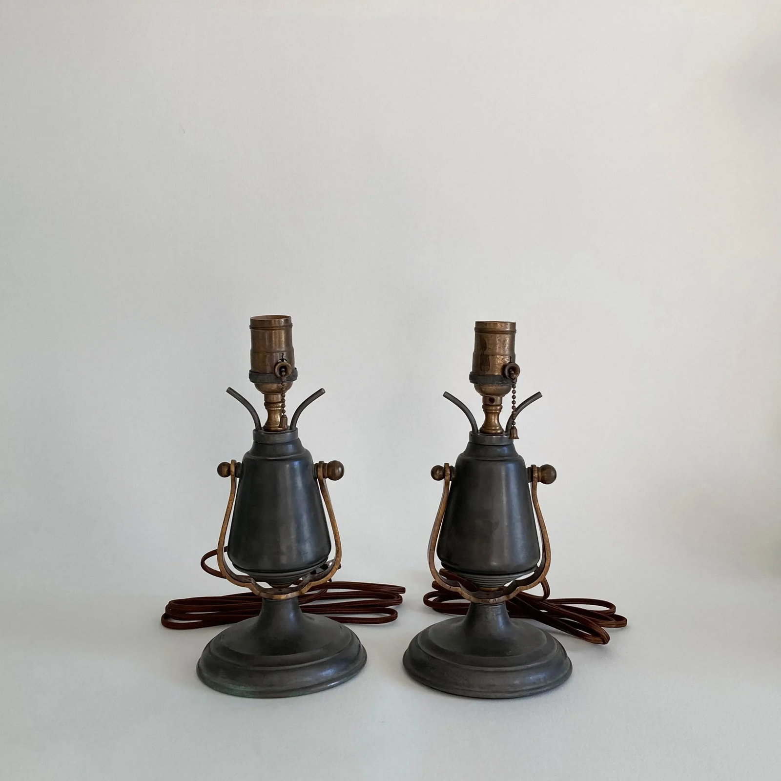 Antique 1860s to 1880s Pewter Gimbal Wall or Table Lights Nautical Ship Lights Wall Sconces - a Pair - 13