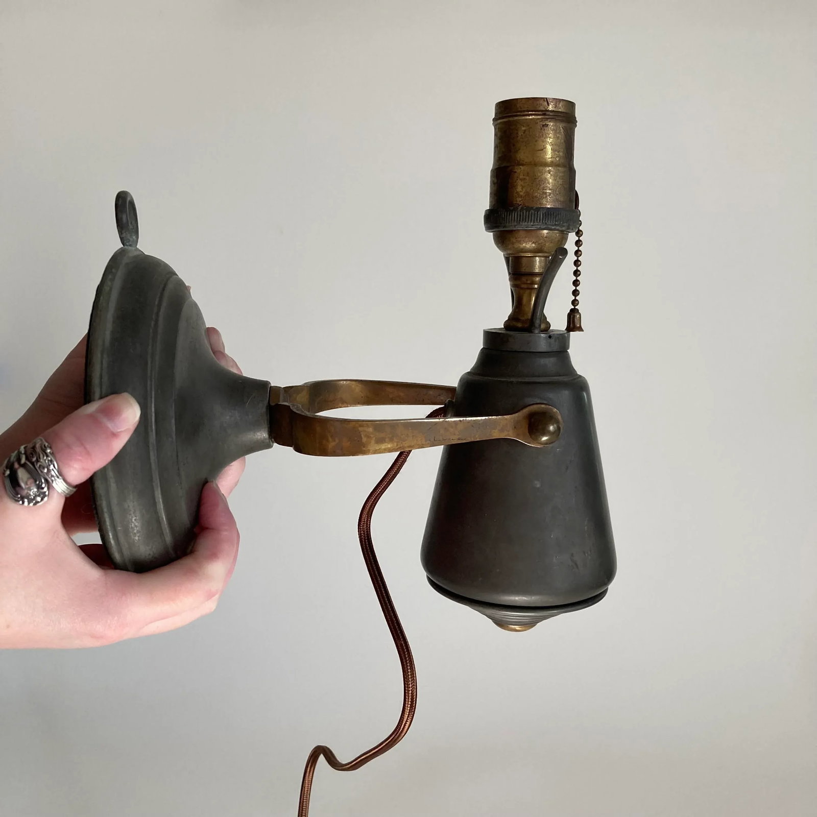 Antique 1860s to 1880s Pewter Gimbal Wall or Table Lights Nautical Ship Lights Wall Sconces - a Pair - 2