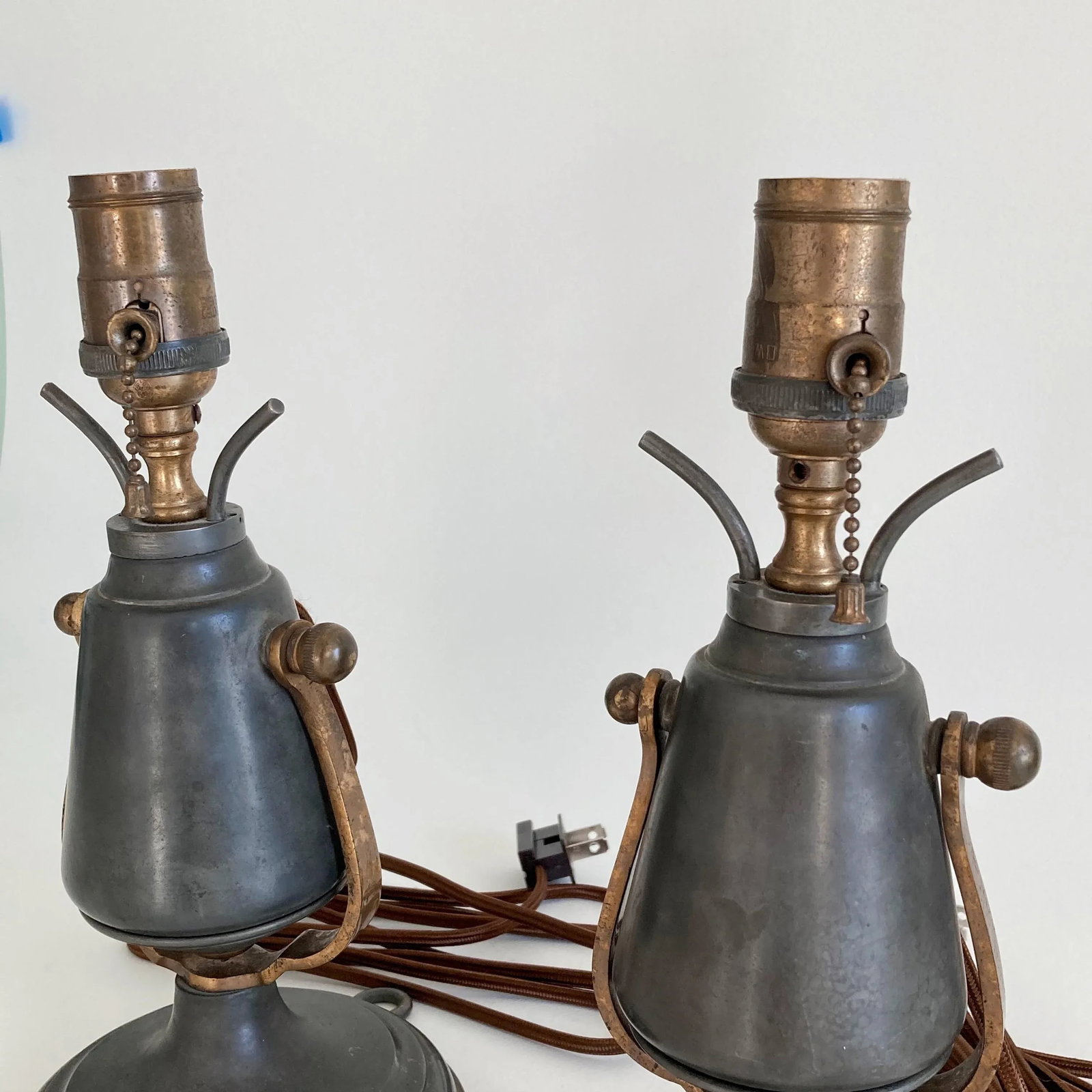 Antique 1860s to 1880s Pewter Gimbal Wall or Table Lights Nautical Ship Lights Wall Sconces - a Pair - 6
