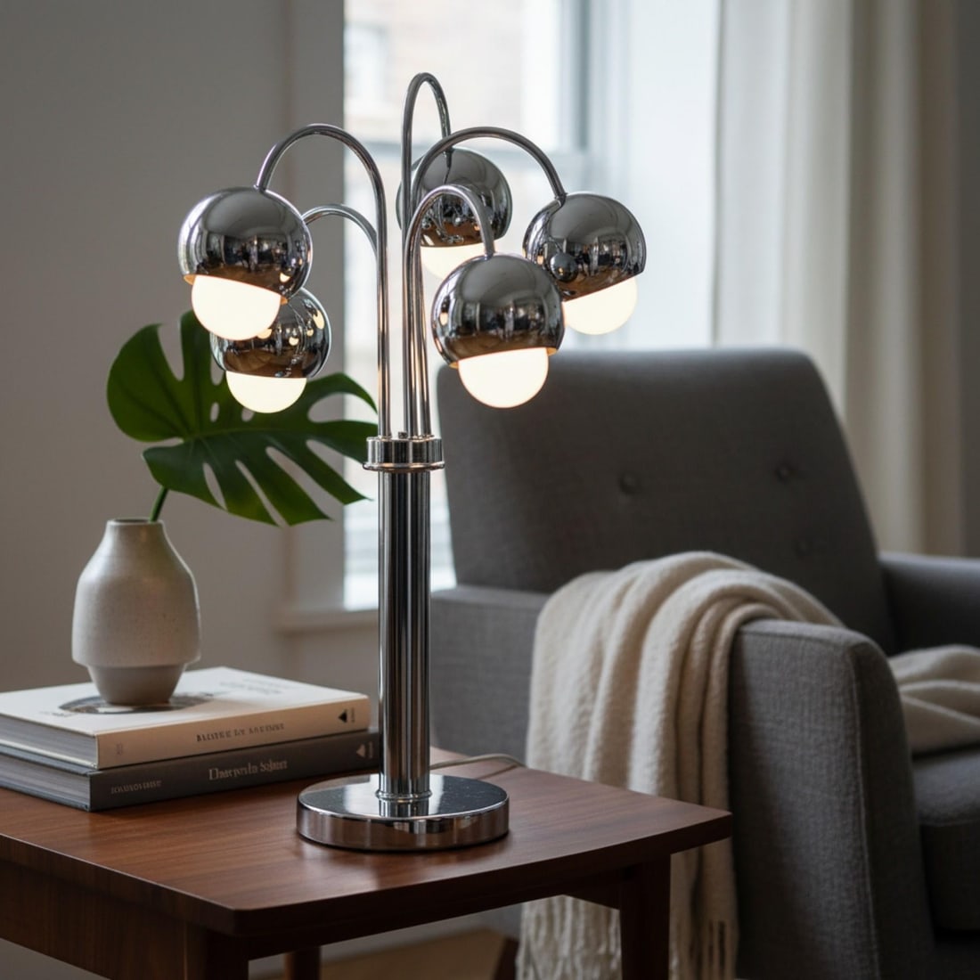 Robert Sonneman Style Chrome Atomic Waterfall Table Lamp - 9