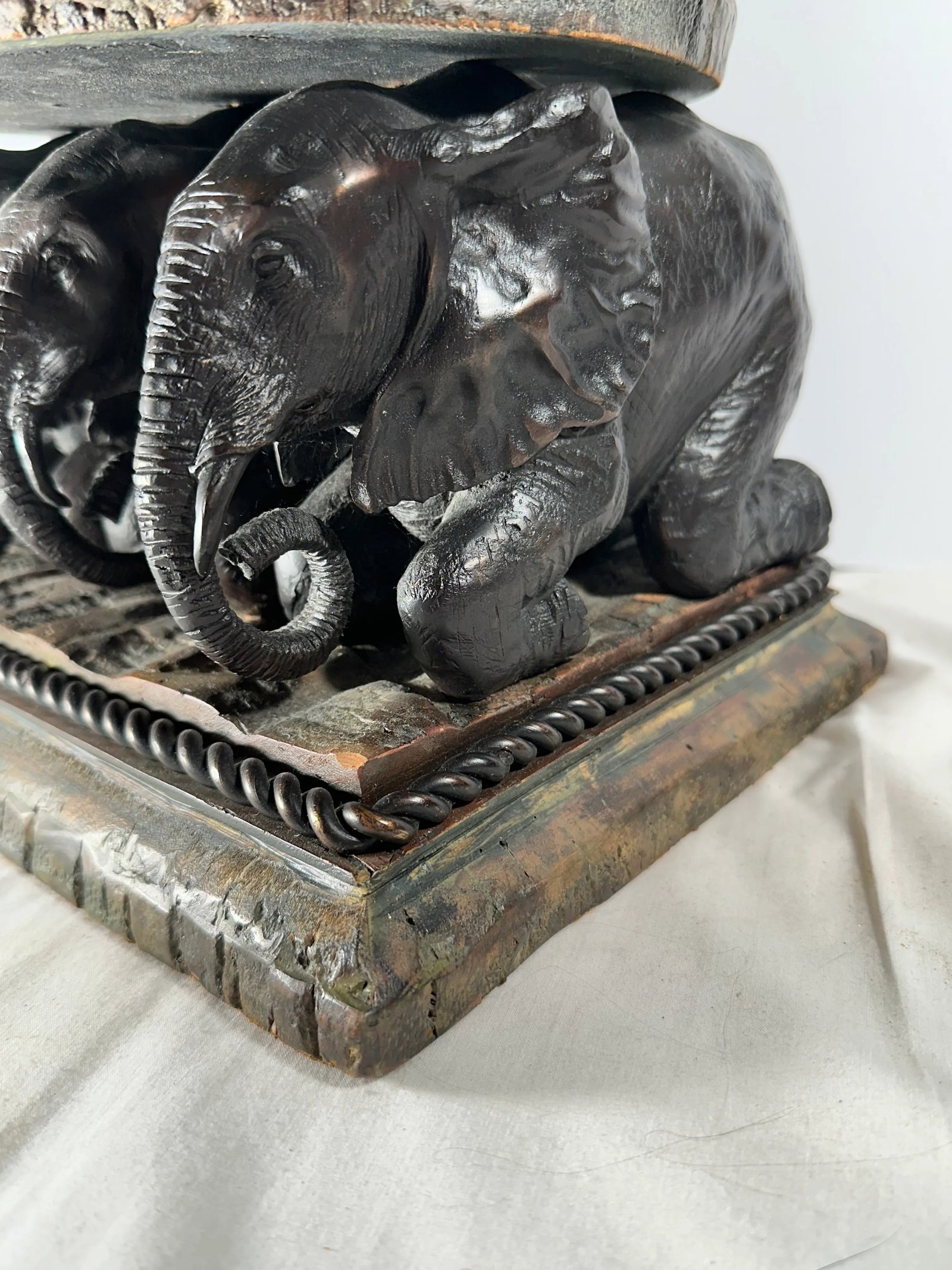 Mid-Century Large Bronze Elephant and Wood Bowl Centerpiece - 10