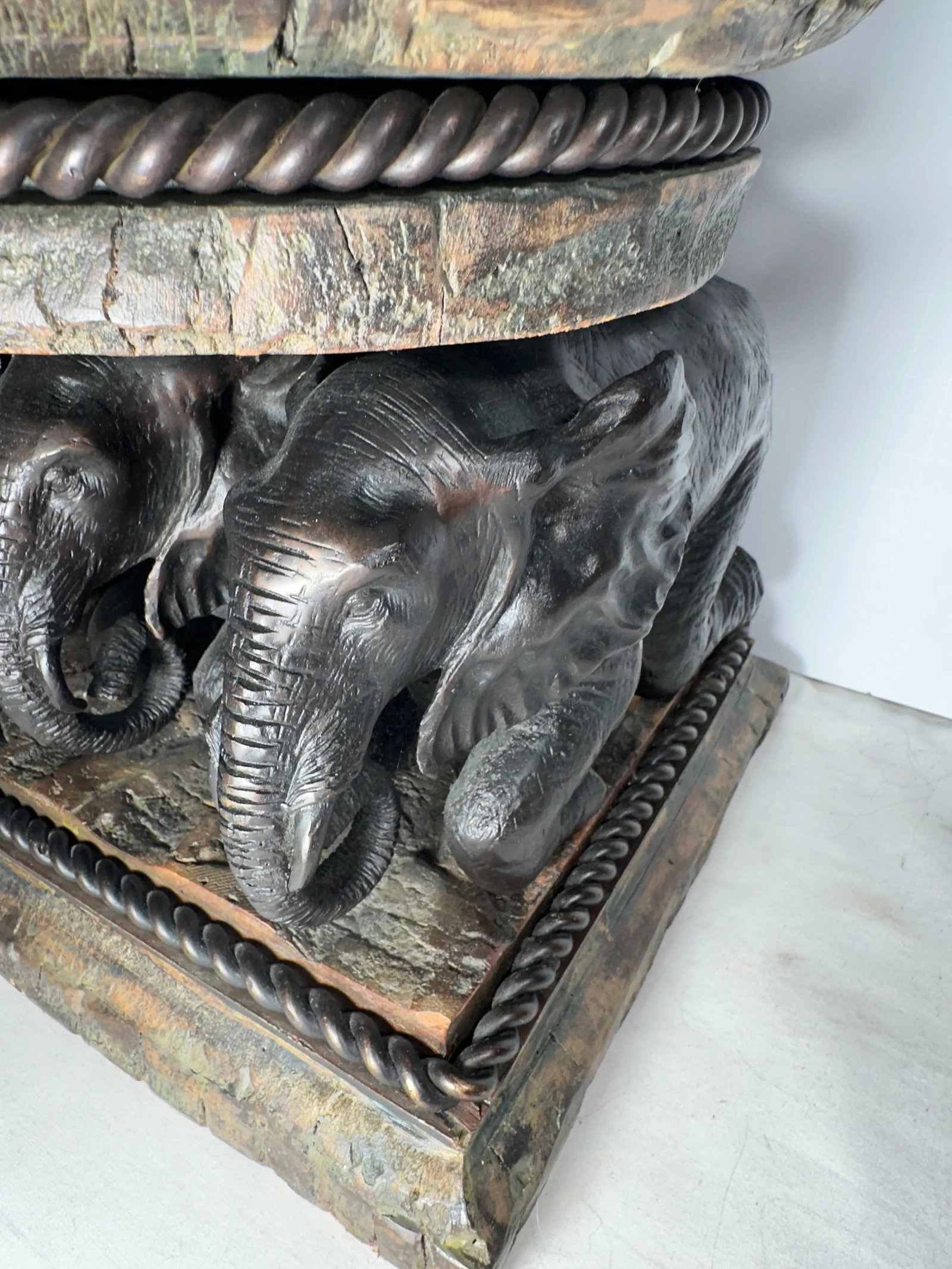 Mid-Century Large Bronze Elephant and Wood Bowl Centerpiece - 5