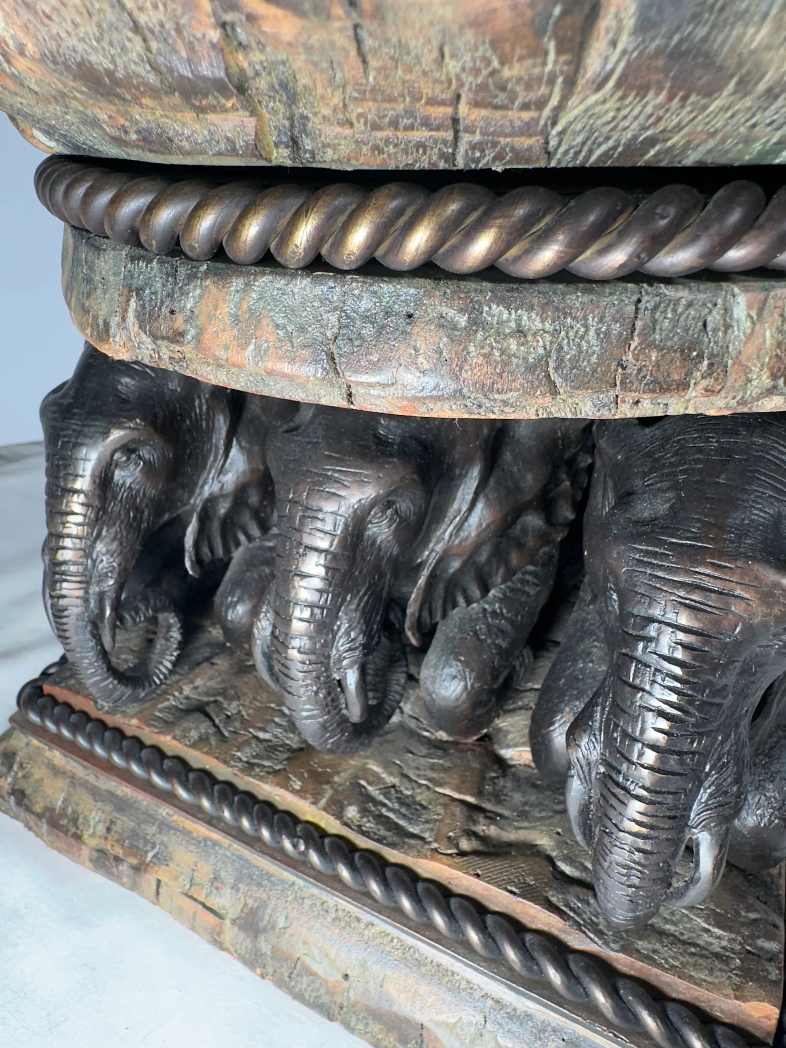 Mid-Century Large Bronze Elephant and Wood Bowl Centerpiece - 7